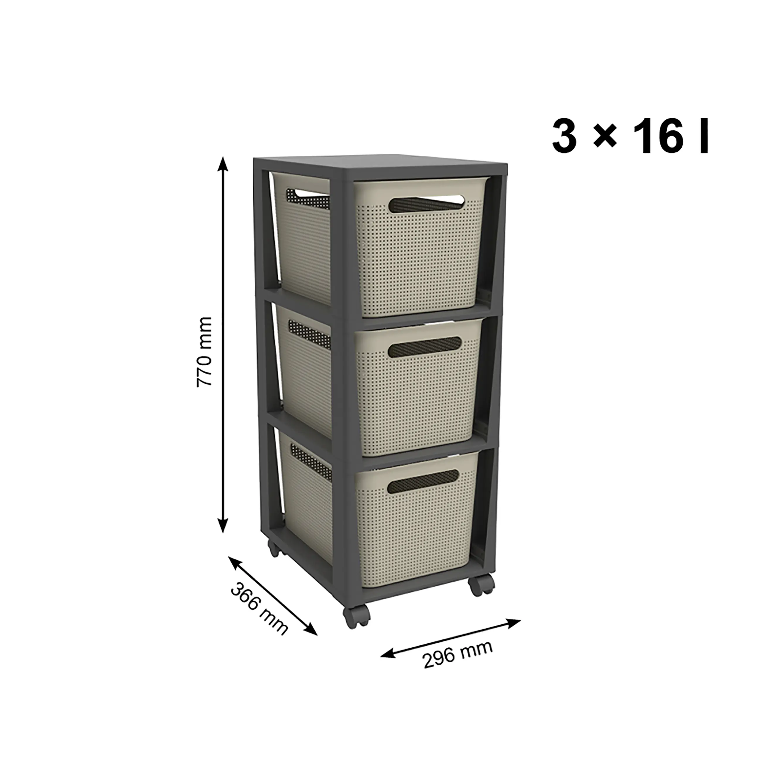 Rotho Schubladenbox Tower 3 x 16 L Brisen mit Rollen cappucchino