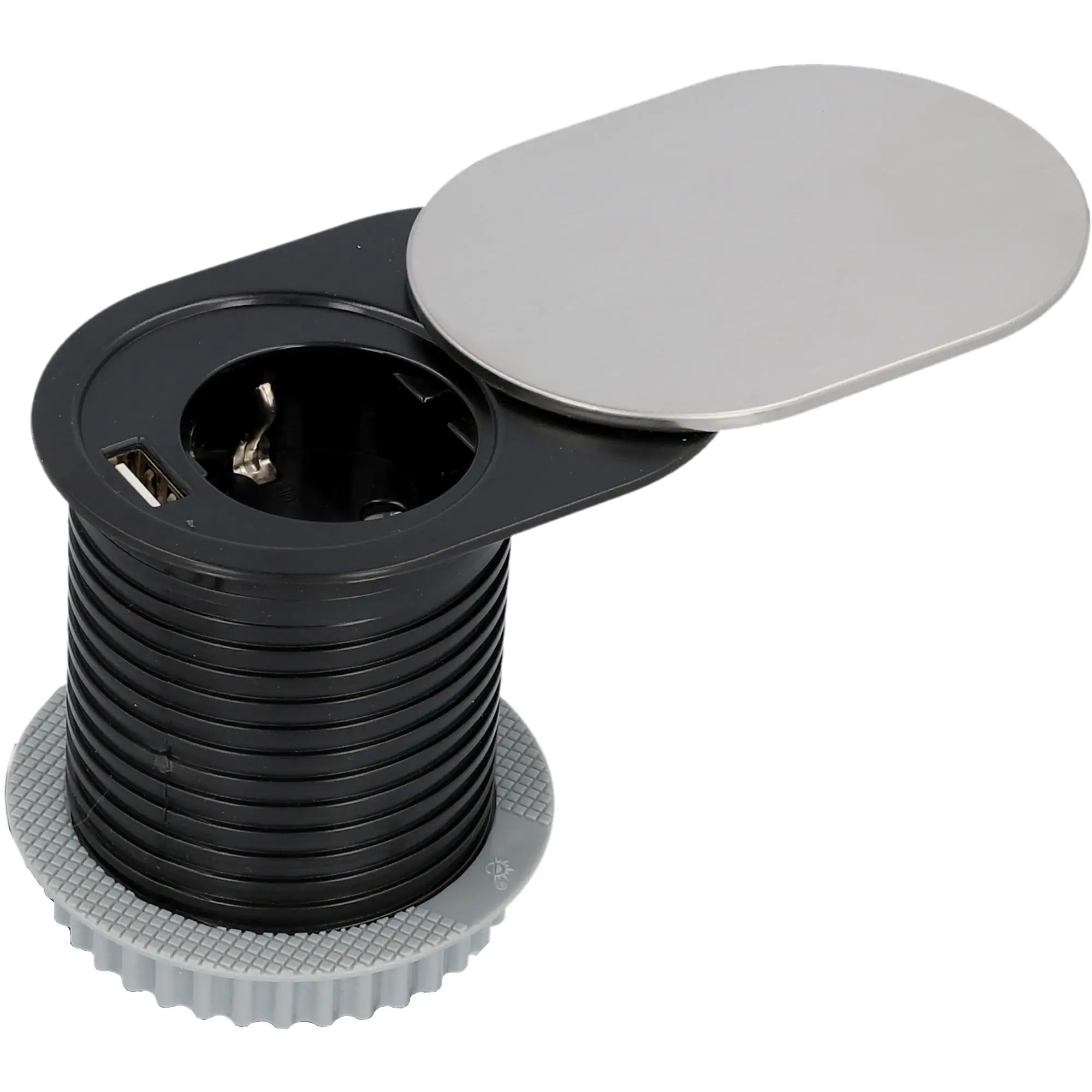 Unitec Einbausteckdosenleiste 1-Fach 1,5m mit USB, H05VV-F3 G1,5 mm, stahl
