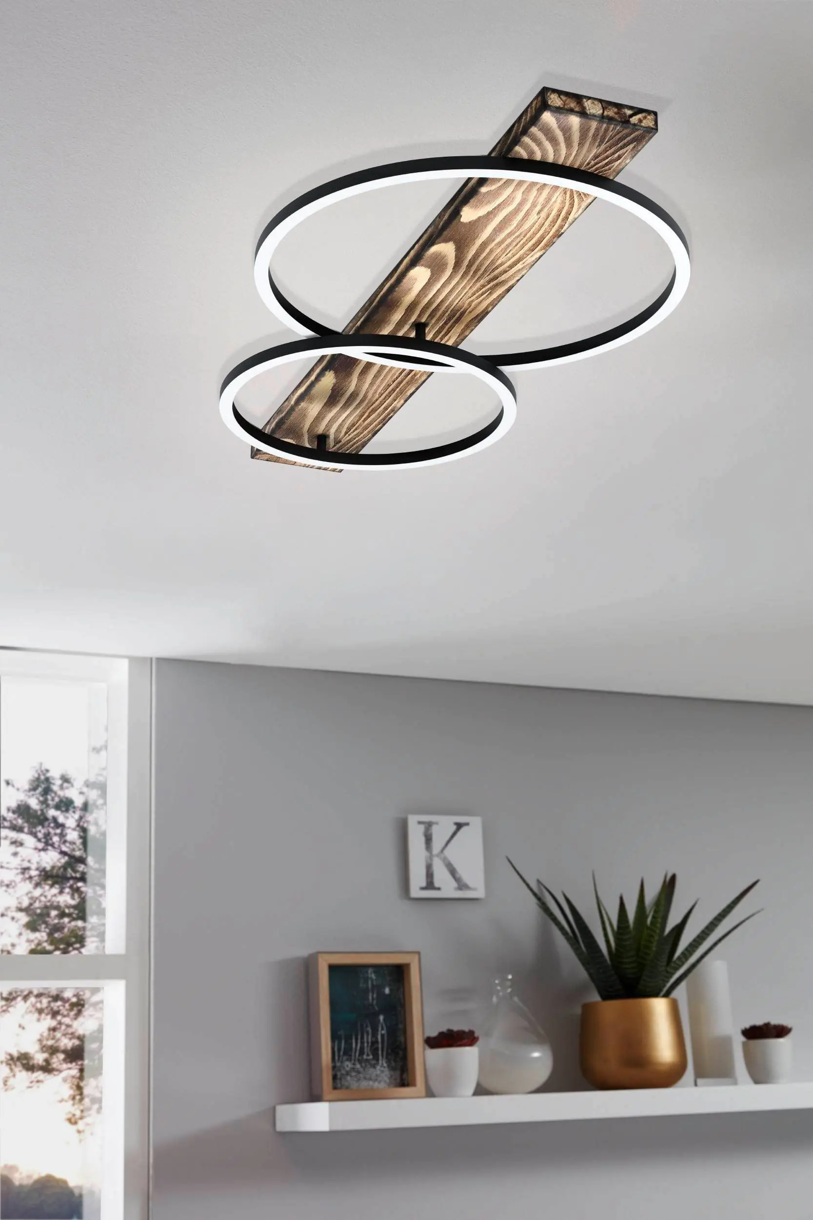 Eglo LED Deckenleuchte Boyal schwarz-braun-rustikal 78 x 40 cm warmweiß