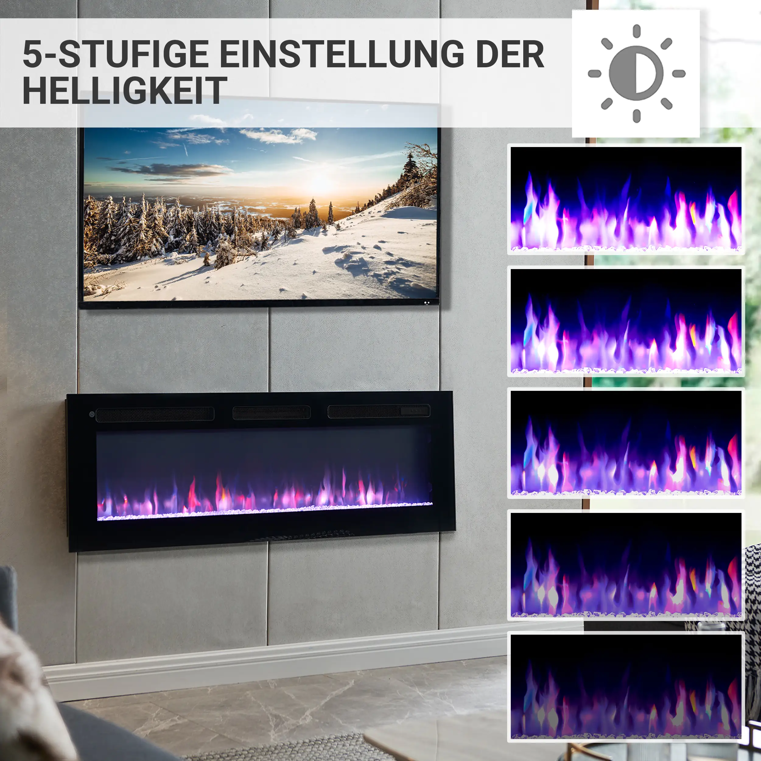 BALDERIA Elektrokamin schwarz Leif 50 1000/1800 Watt 43 x 127 cm