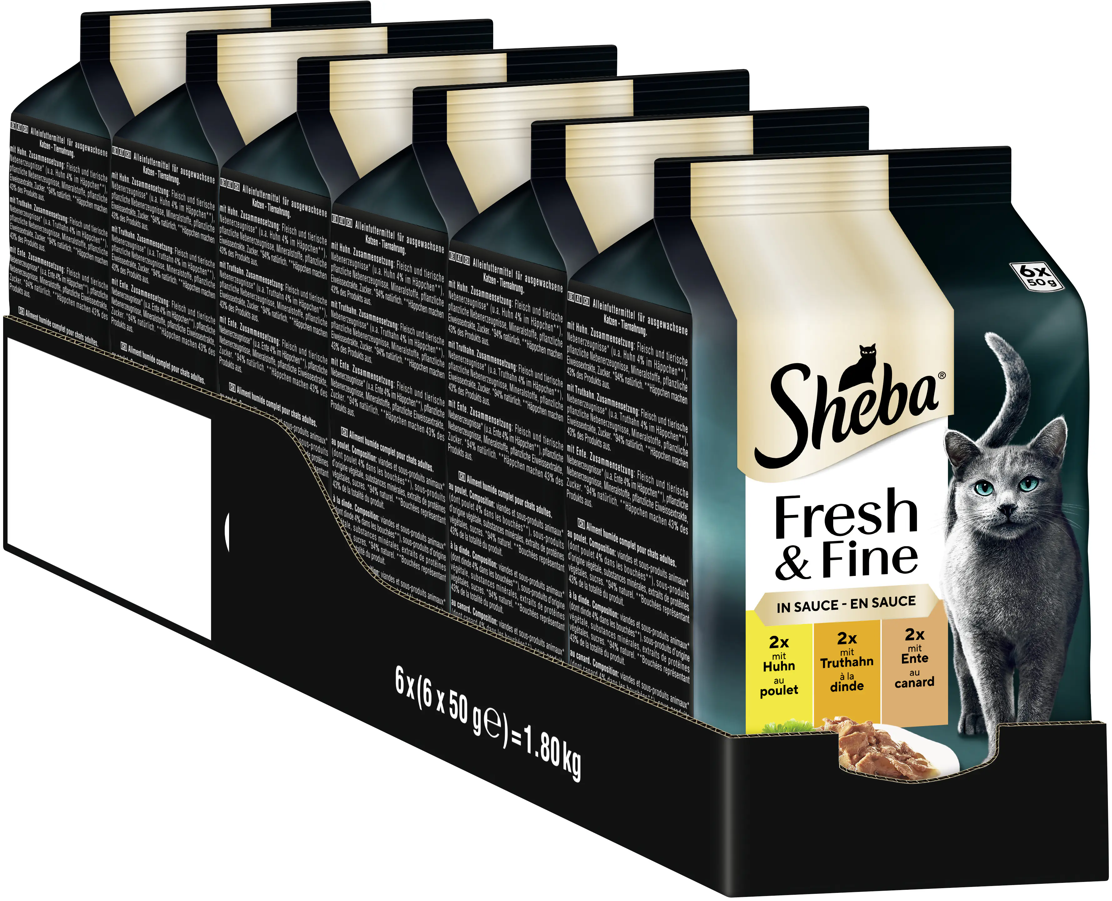 Sheba Katzennassfutter Adult 6 x 50 g Huhn, Ente & Truthahn