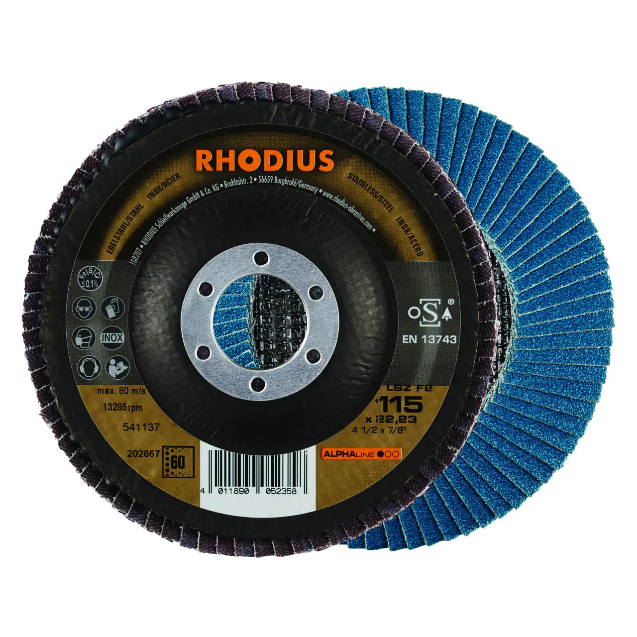 Rhodius Schleifscheibe LSZ F2 K60 Stahl Ø 115 mm Bohrung 22,23 mm 5 Stück