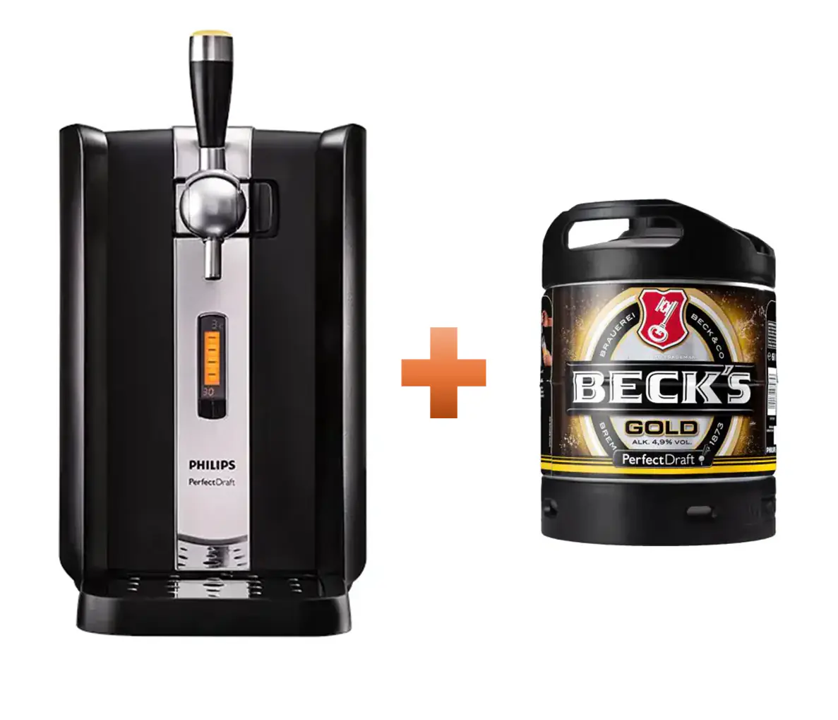 Perfect Draft Philips Bierzapfanlage HD 3720/26 für 6 l Party Fässer + 1 Becks Gold Fass 6 l