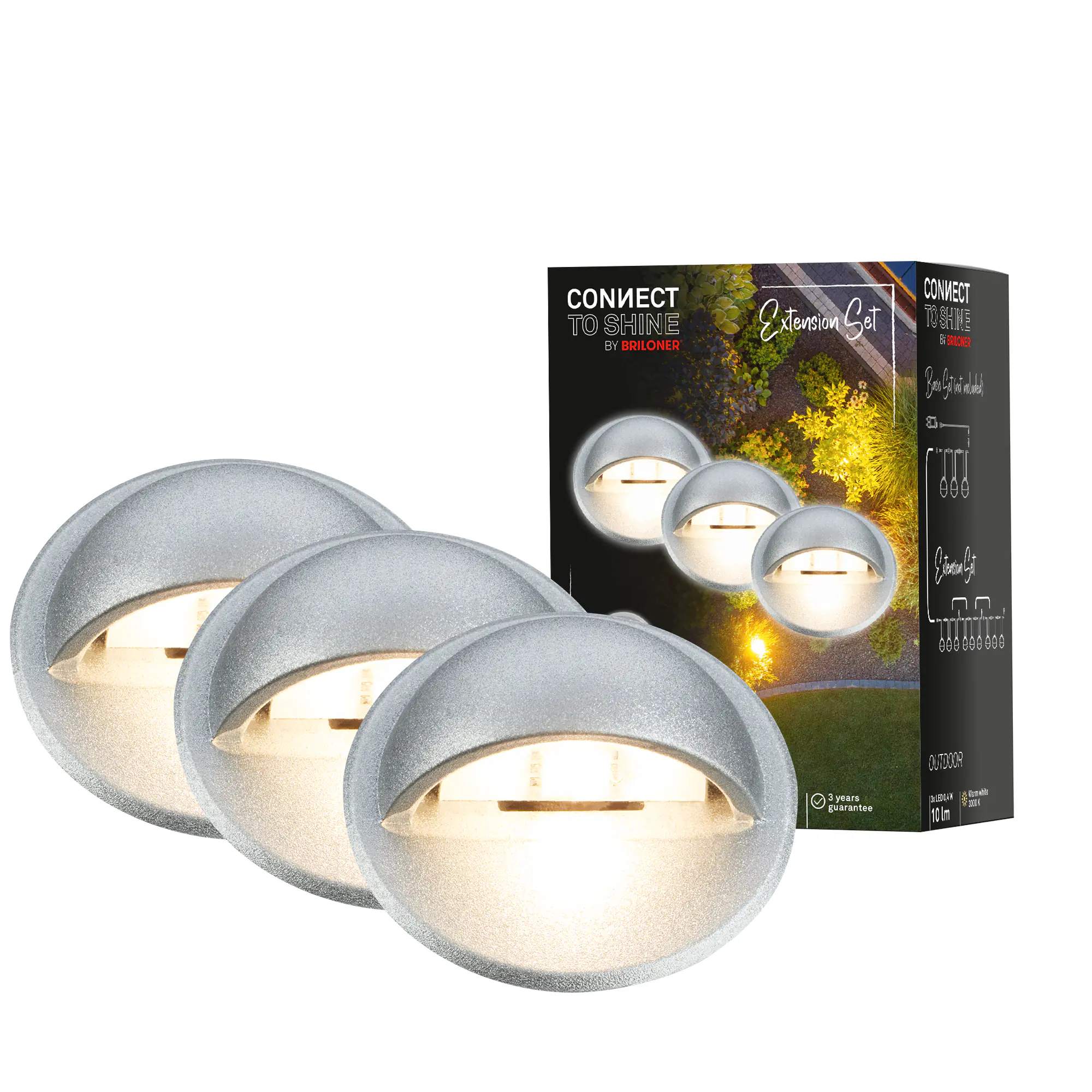 Briloner LED Außen-Bodenstrahler Teak Connect to Shine 3er Ergänzungsset 10 W warmweiß