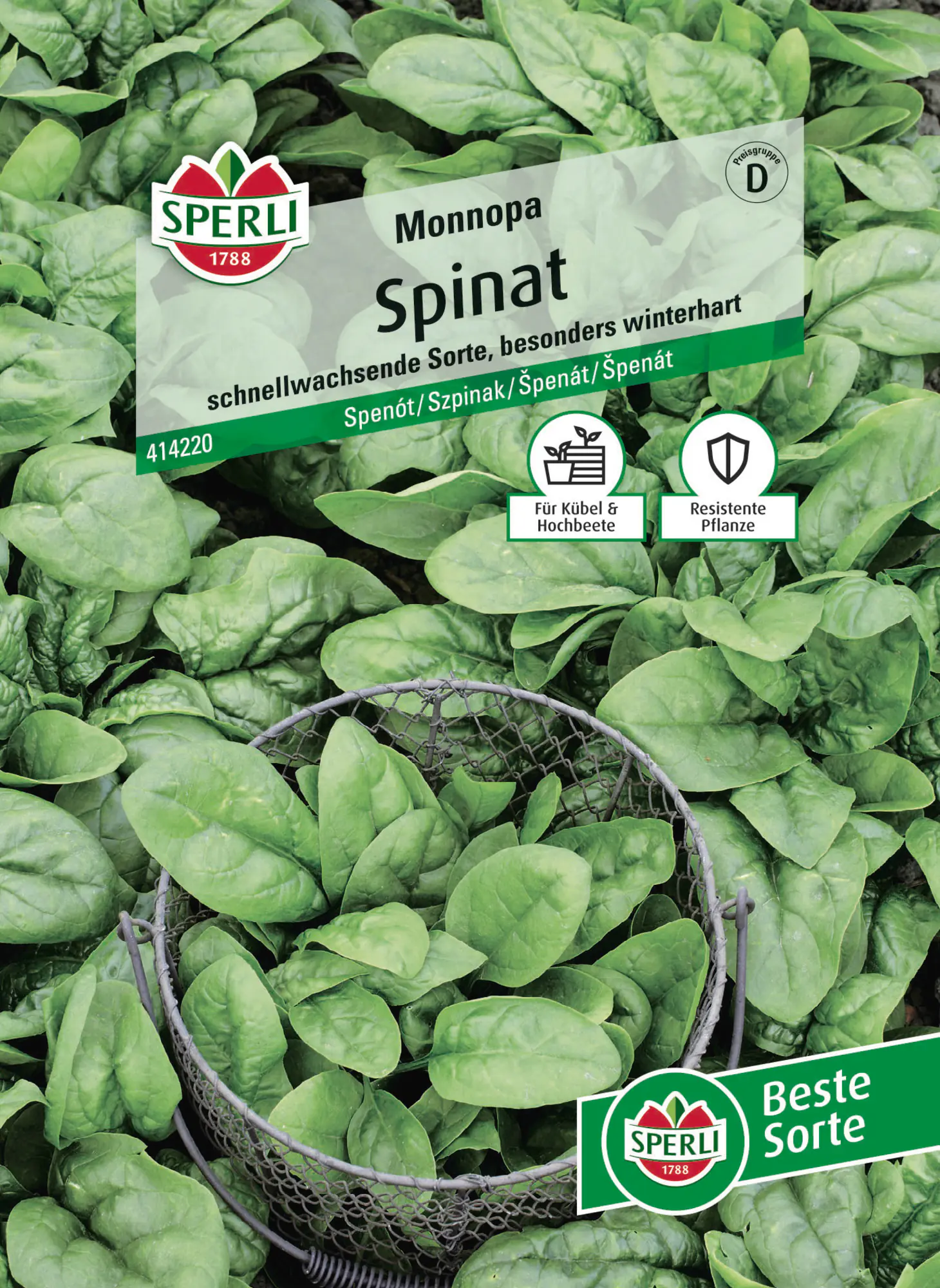 Sperli Saatgut Spinat Monnopa für bis zu 12-14 lfd. Meter
