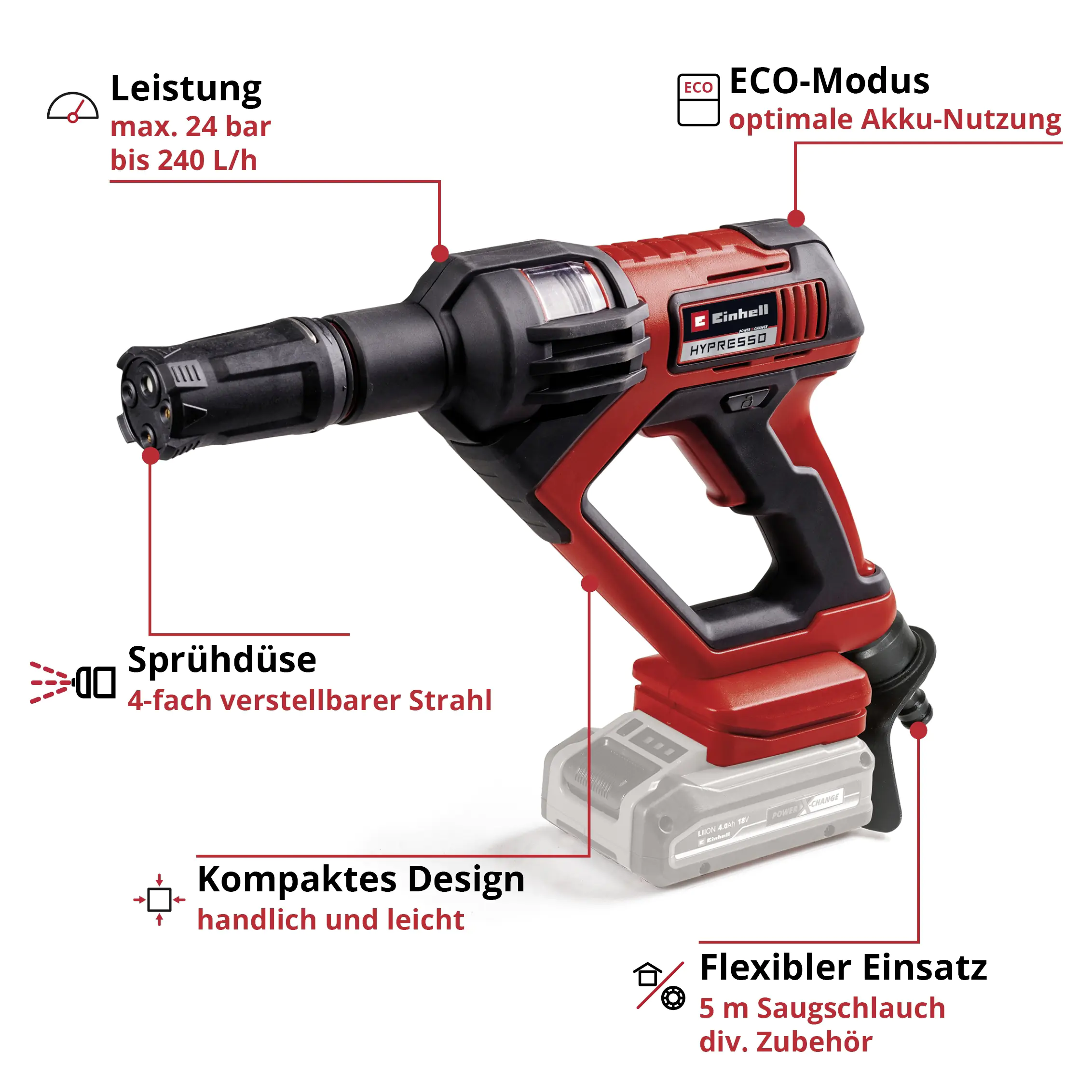 Einhell Akku-Druckreinigerpistole HYPRESSO 18/24-1