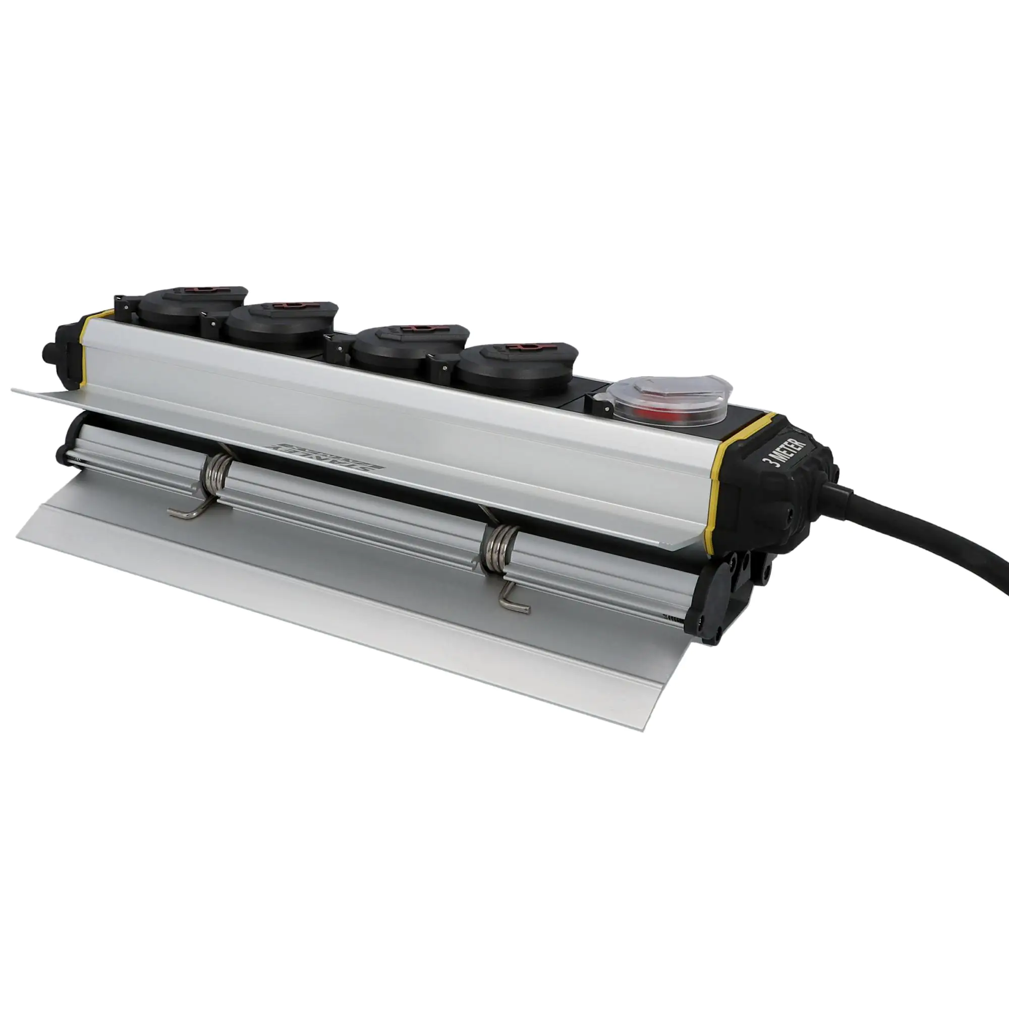 Stanley Steckdosenleiste 4-fach 3m mit Schalter, Aluminiumgehäuse, schwarz