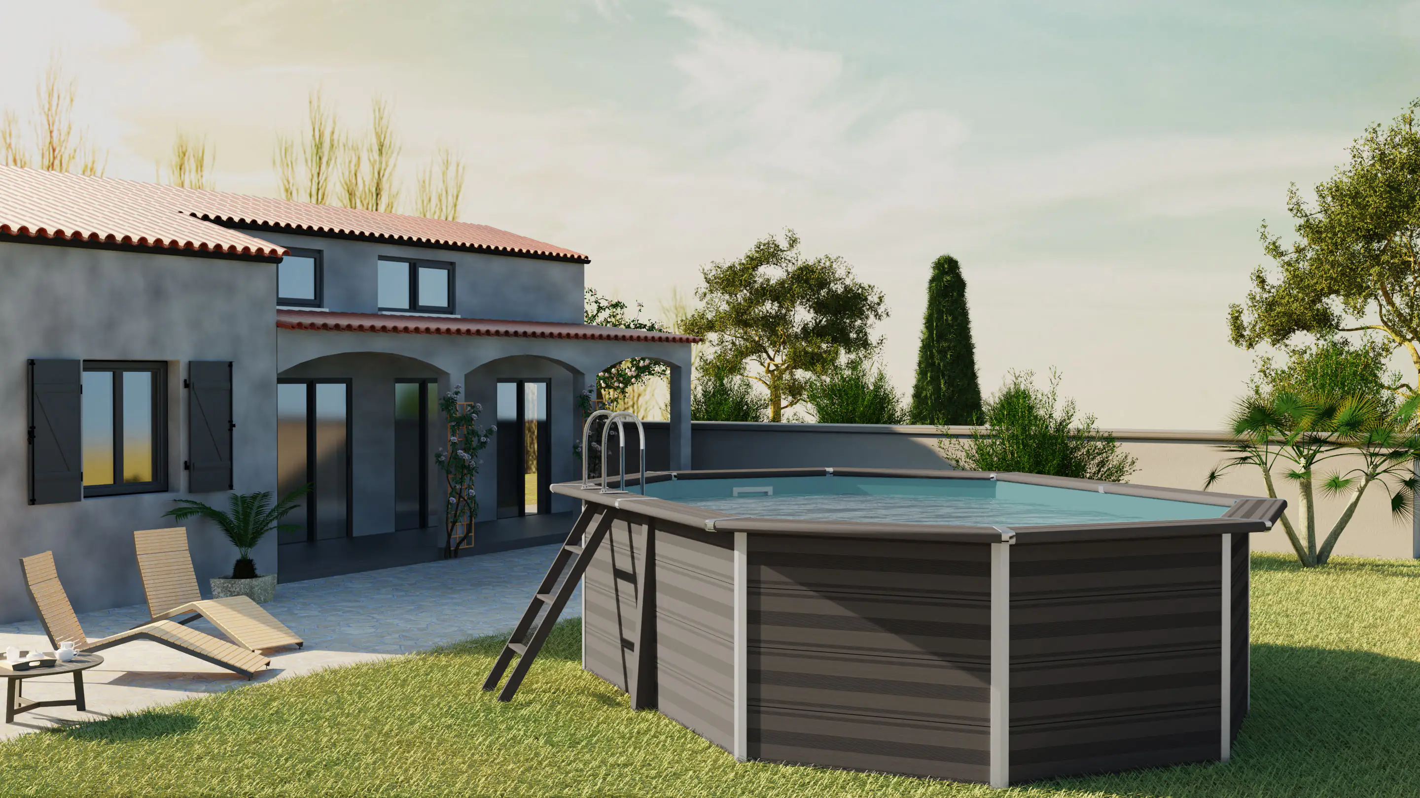 Gre Composite Pool oval grau 524 x 386 x 124 cm