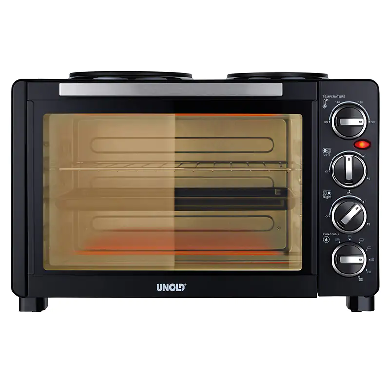 Unold Kleinküche Minibackofen All In One 30 L Backraum, 2 Kochplatten
