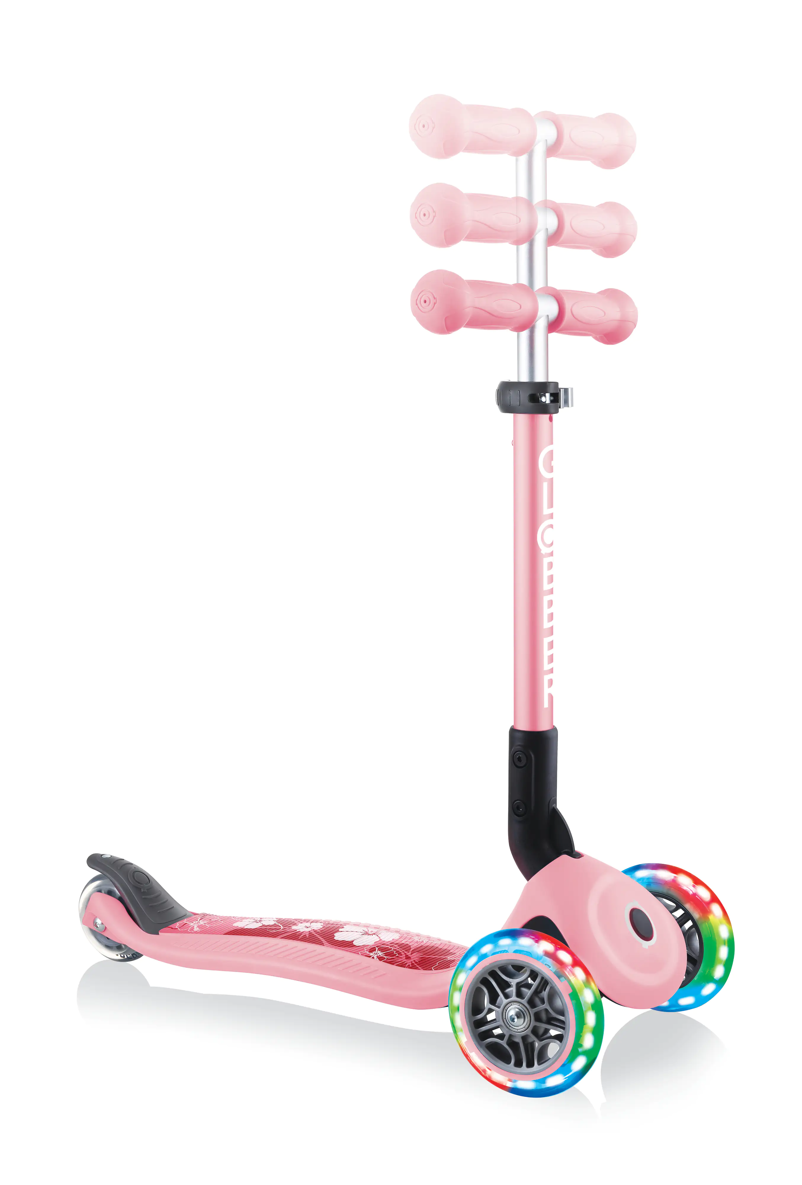 Globber Scooter Junior Foldable Lights pastellrosa-Flowers mit Leuchtrollen
