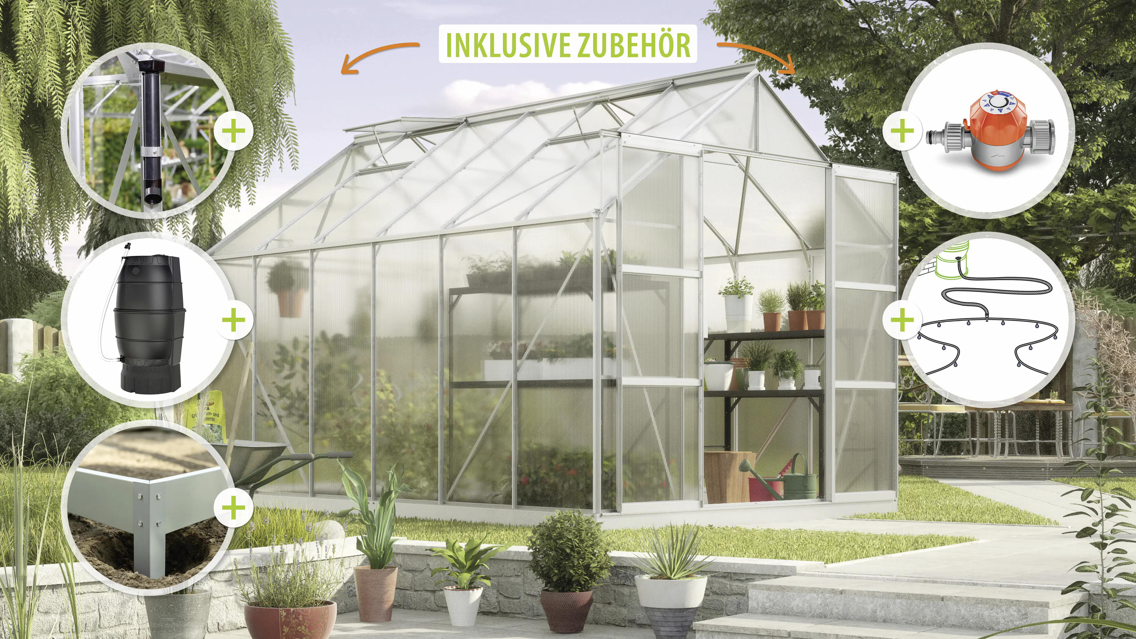 Vitavia Gewächshaus-Set Uranus 9900 HKP 6 mm alu 254 x 379 cm 