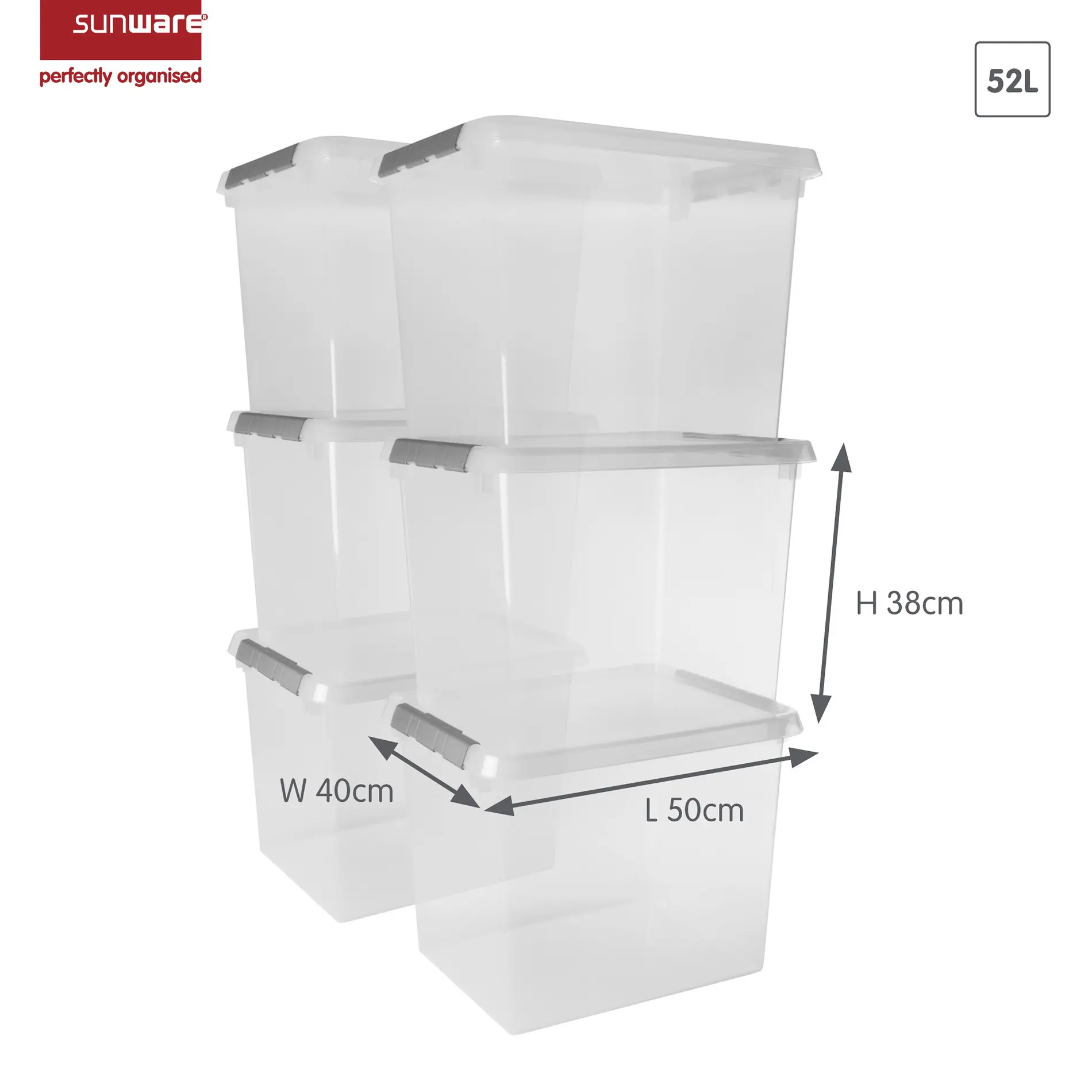 Sunware Aufbewahrungsbox Comfort-Line mit Deckel 50 x 40 cm 52 L transparent 6er Set