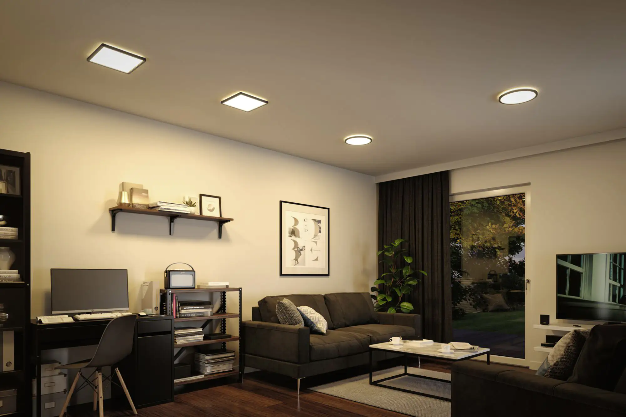 Paulmann LED Panel Atria Shine schwarz Ø 19 cm warmweiß