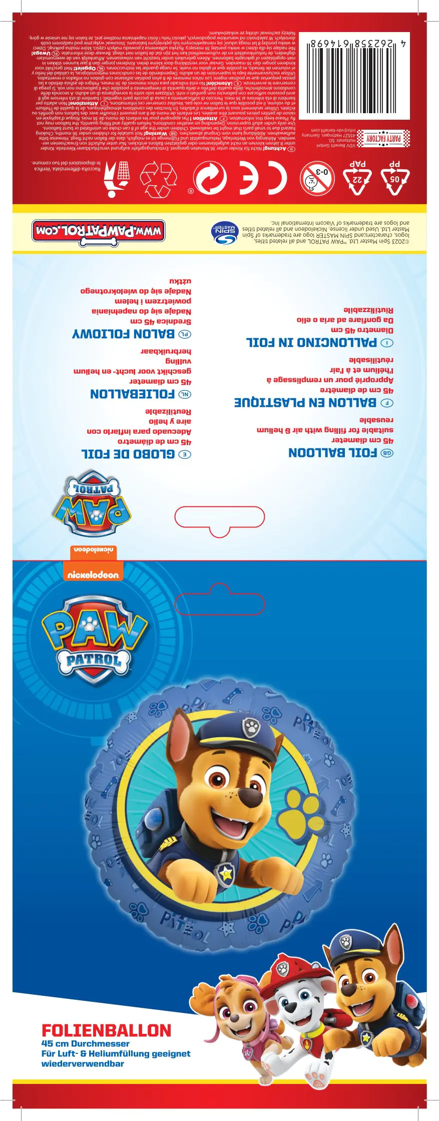 Folienballon Paw Patrol Chase Ø 45 cm