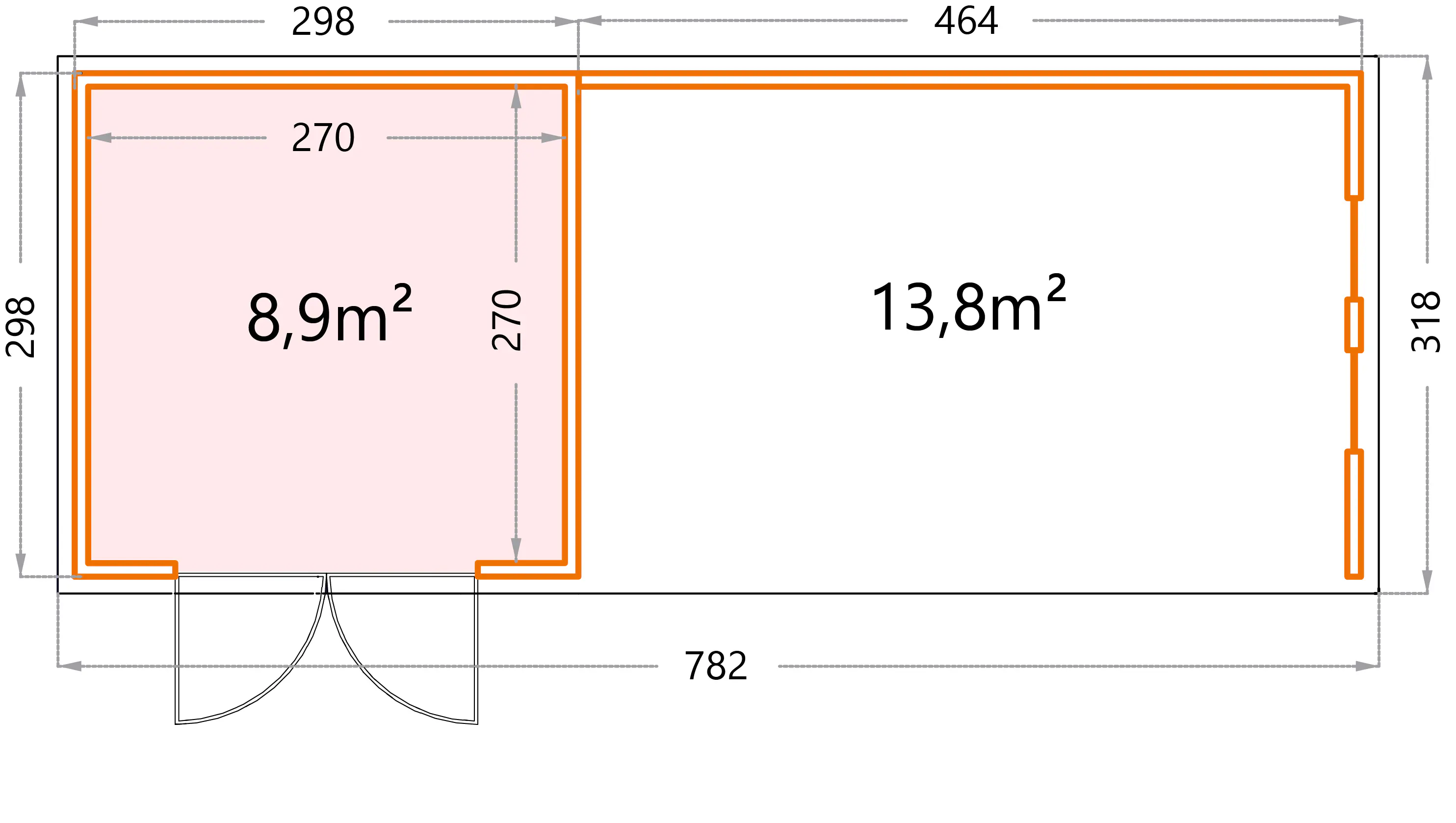 Telluria Gerätehaus Classico Lounge XL mit Fenstern 3030 rechts weiß 762 x 298 cm