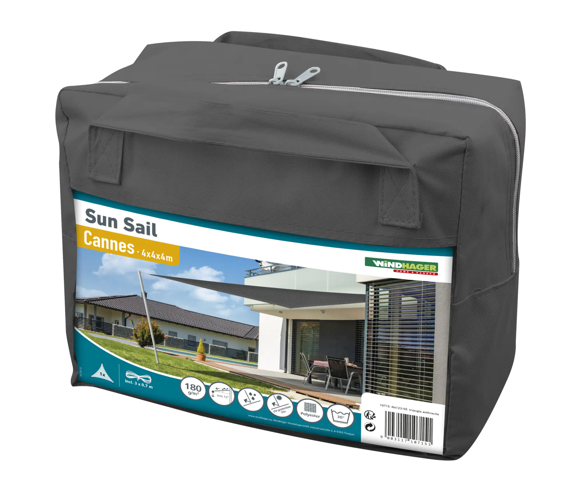 Windhager Sonnensegel Cannes anthrazit 4 x 4 x 4 m