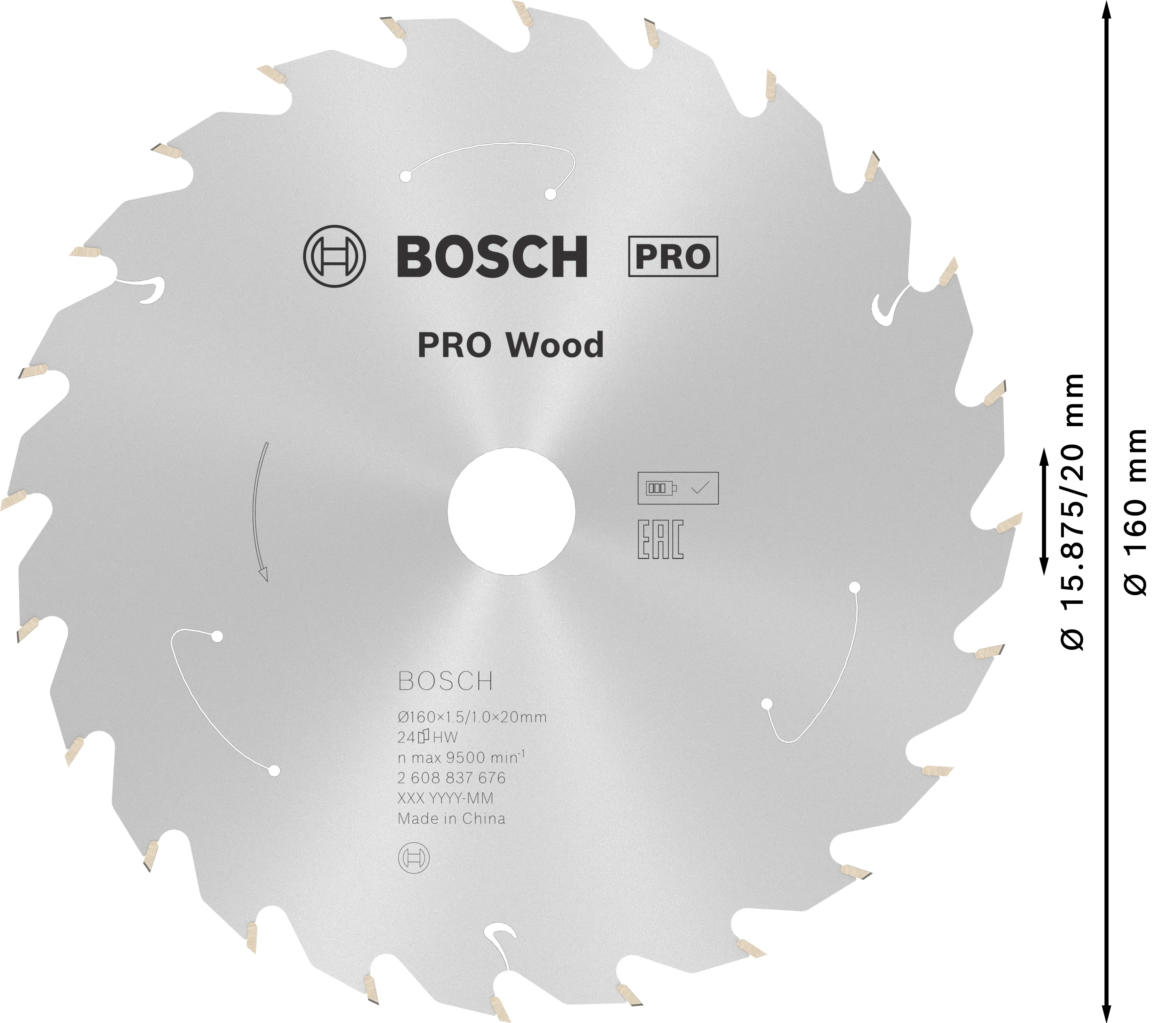 Bosch PRO Wood cordless Kreissägeblatt 160 x 1,5 x 20 mm T24