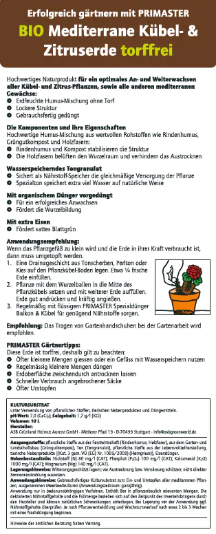 Primaster Bio Mediterrane Kübel- & Zitruserde torffrei 10 L