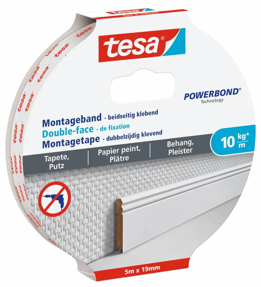 tesa Montageband 5 m x 19 mm, weiß