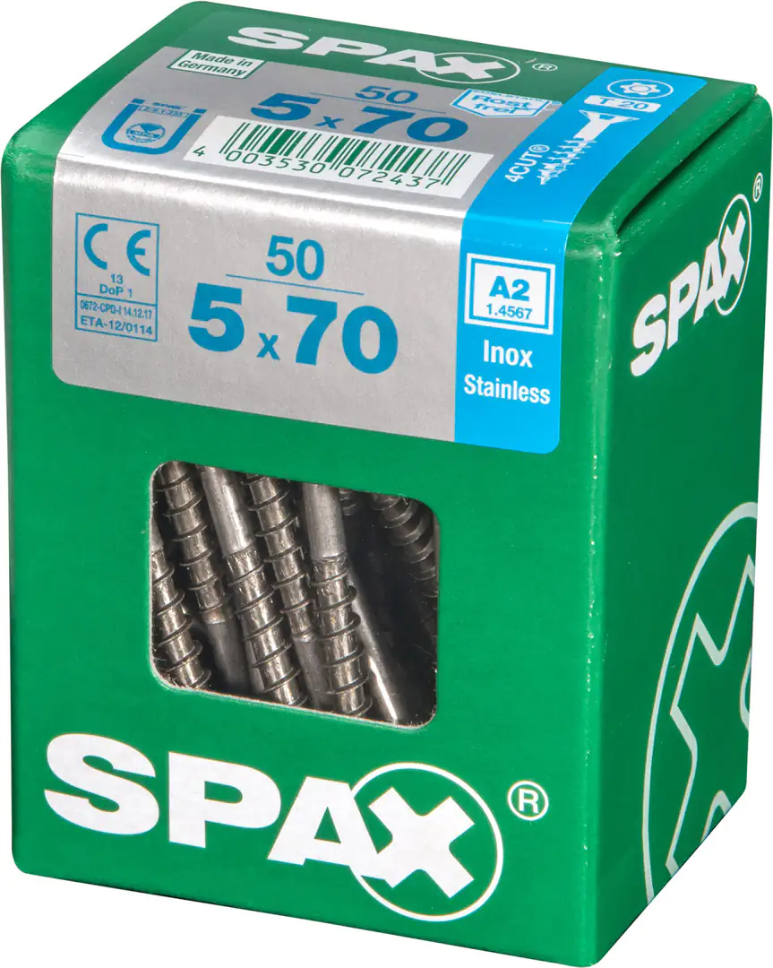 Spax Universalschrauben 5.0 x 70 mm TX 20 Senkkopf - 50 Stück Edelstahl