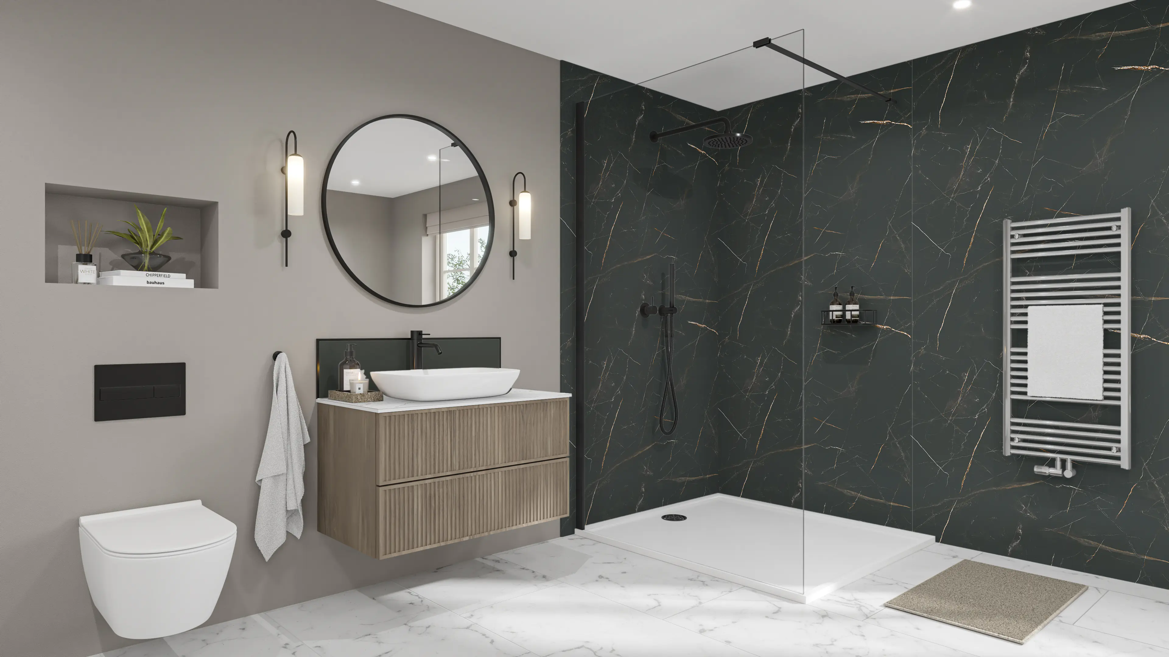 Wetwall Elite Wandpaneel  Marbre Celeste 16 x 242 cm mit abgerundeter Abschlusskante