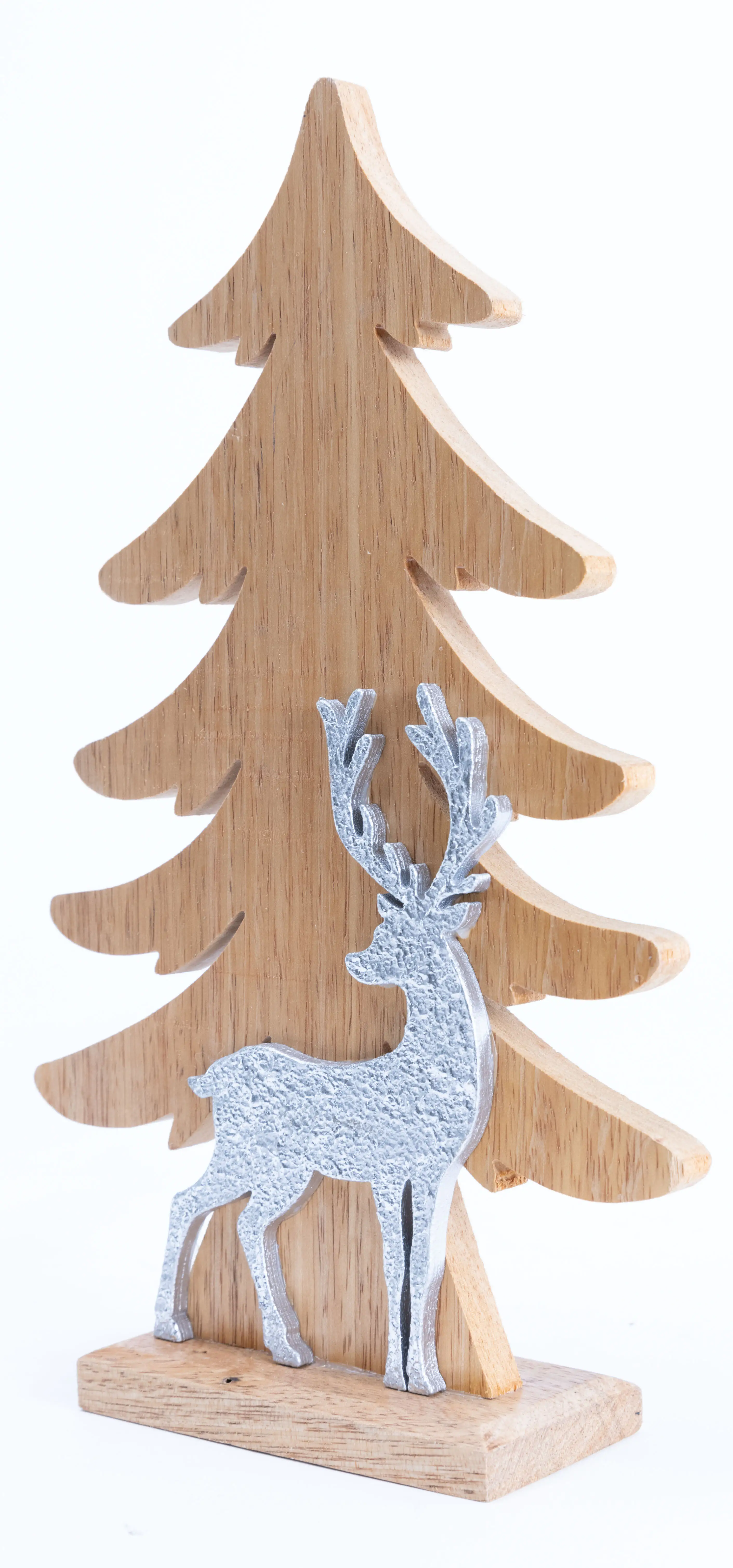 TrendLine Dekofigur Holz Tannenbaum 26 x 16 cm natur-weiß