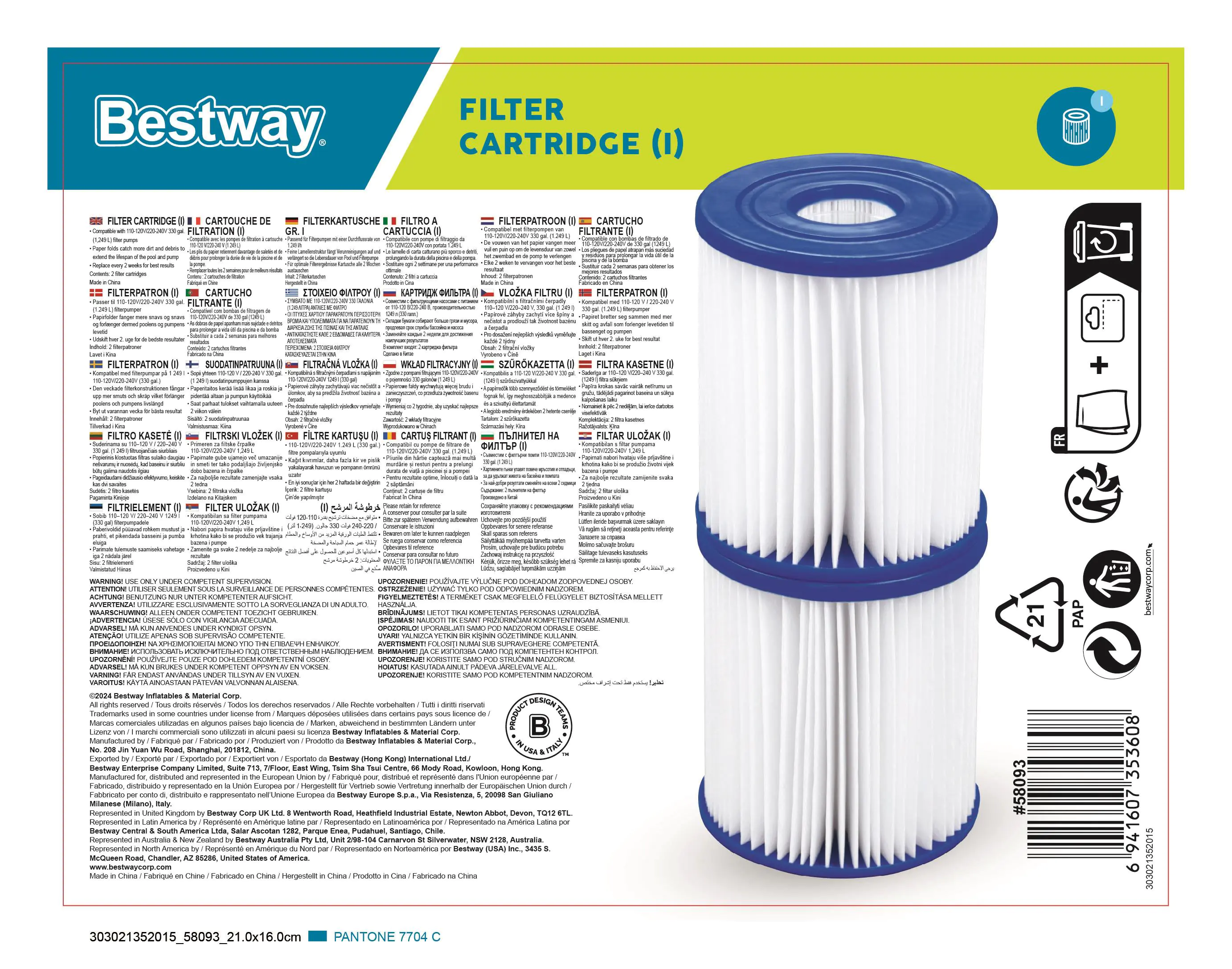 Bestway Flowclear Filterkartuschen Gr.I Doppelpack Maße: 8,0 x 9,0 cm