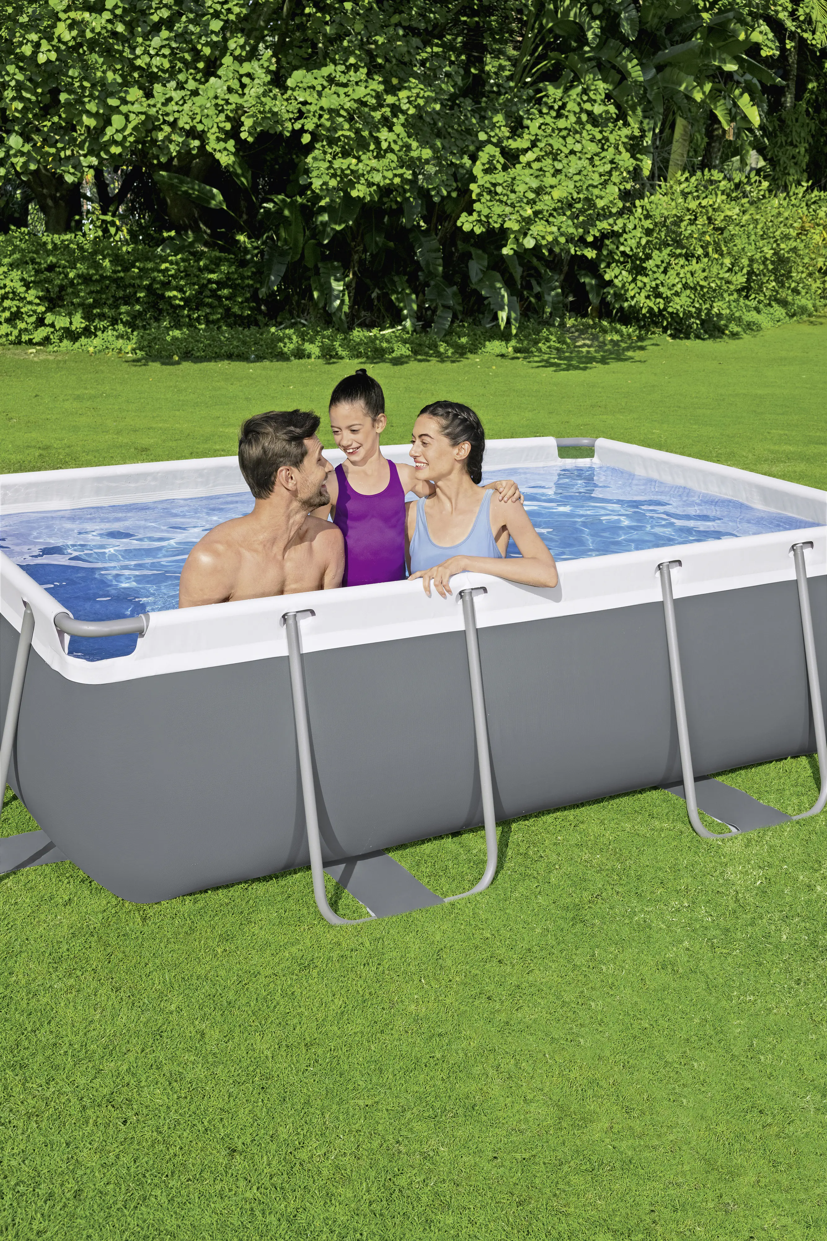 Bestway Power Steel Frame Pool Set mit Filterpumpe 404 x 201 x 100 cm, grau, eckig