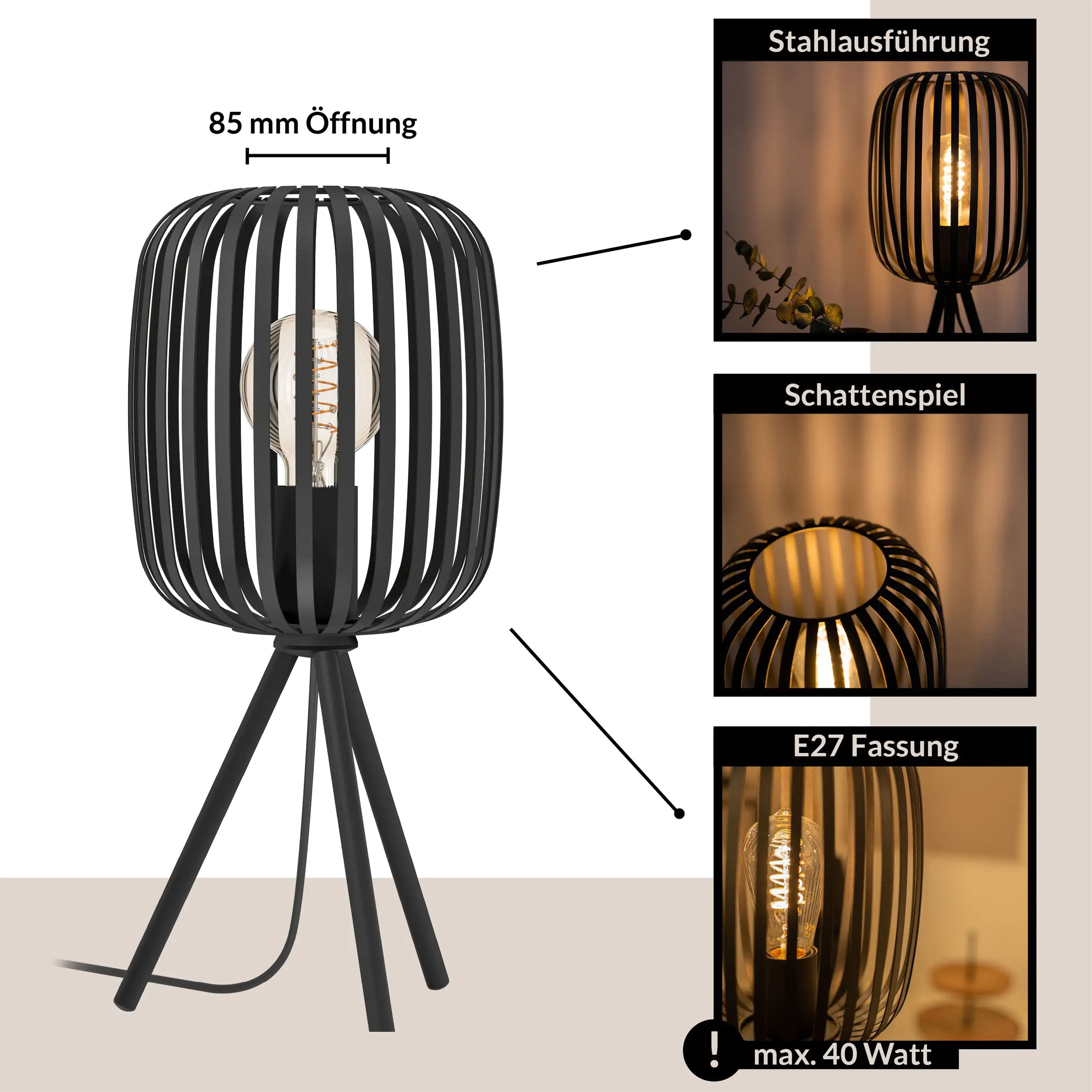 Eglo Tischlampe Romazzina 43,5 x 20 cm schwarz
