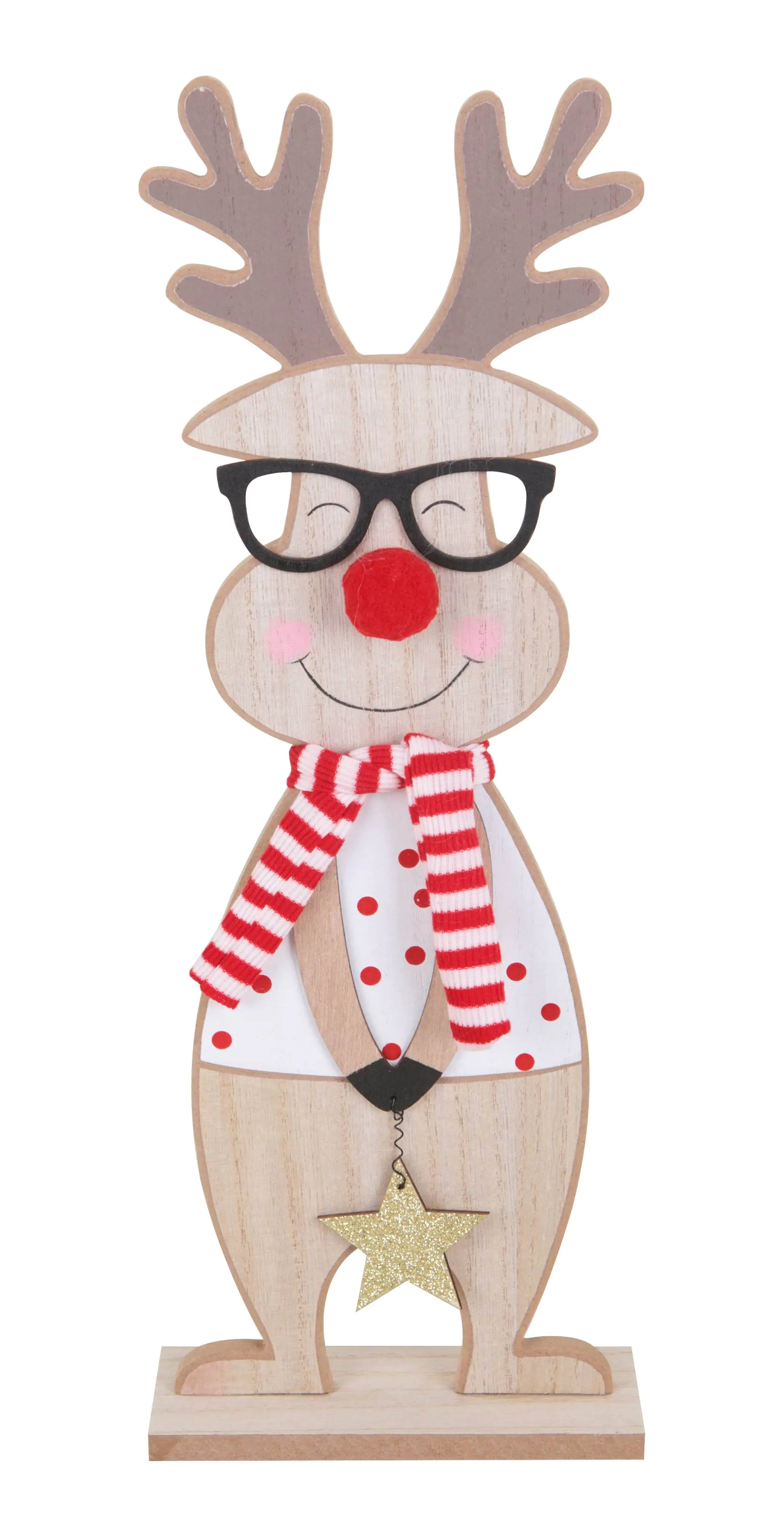 TrendLine Weihnachtsaufsteller Holz Rentier 39 x 14 cm natur-rot