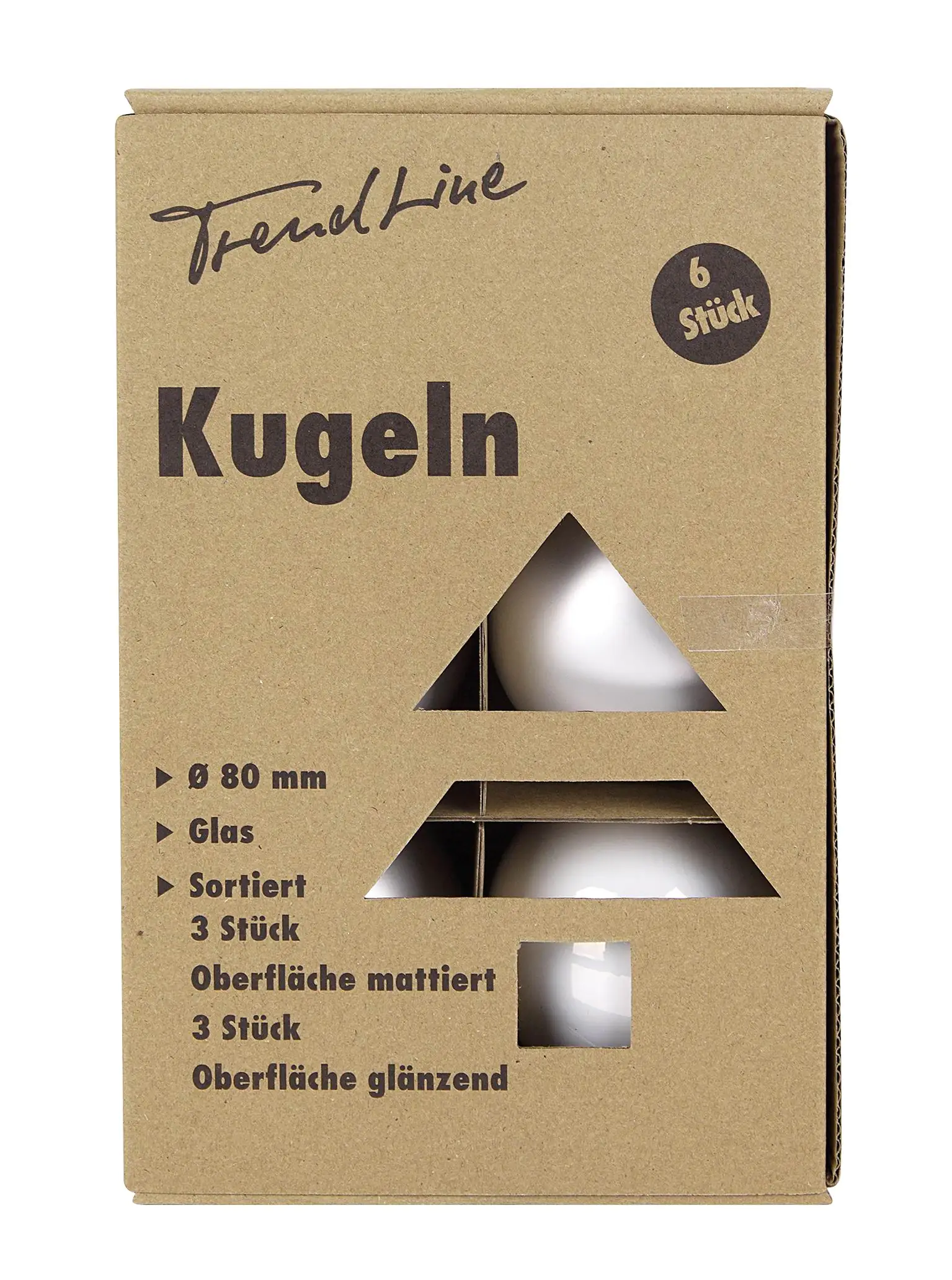TrendLine Glaskugeln in uni emaille/matt Ø 8 cm, winterweiß, 6 Stück