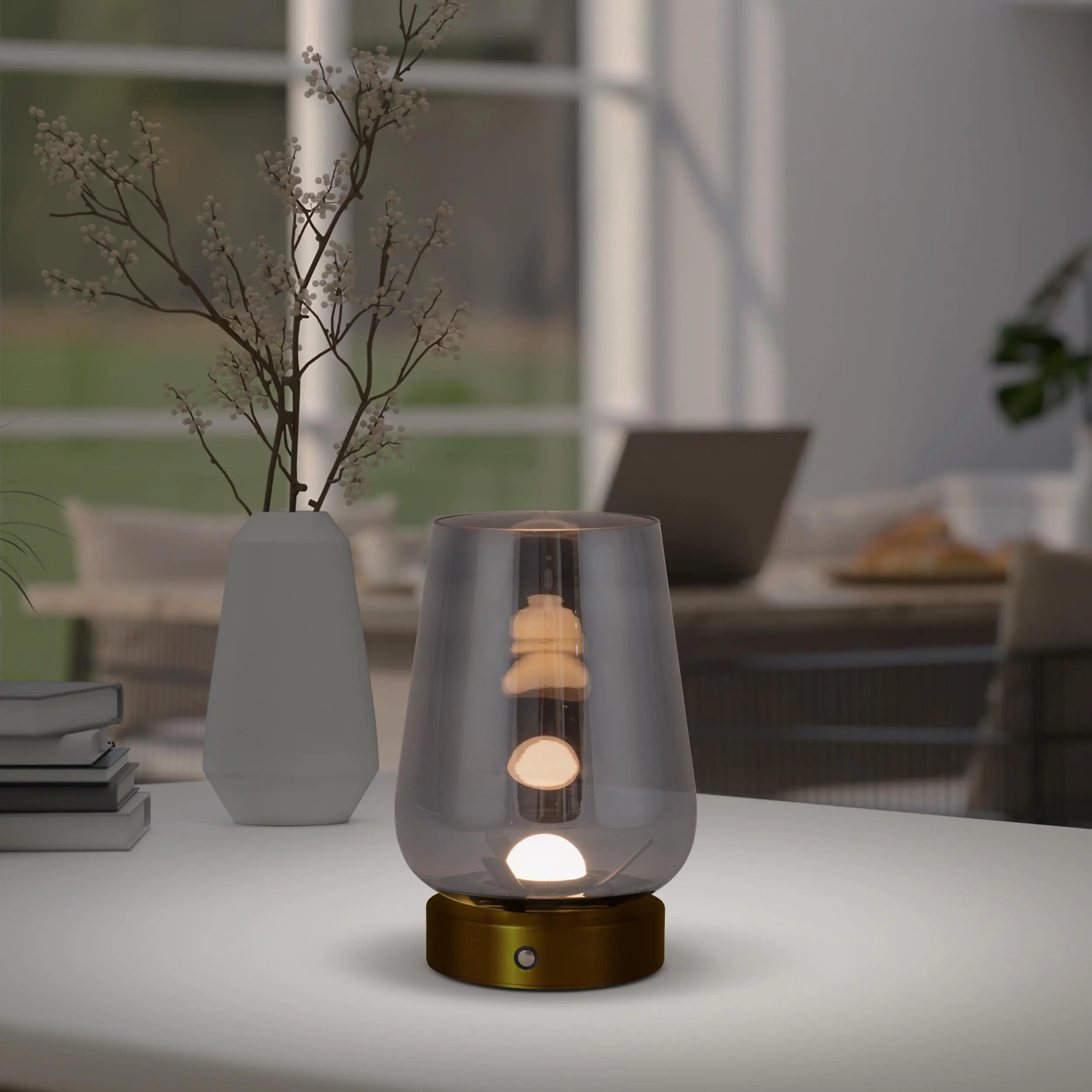 Light & More LED Akku-Tischleuchte Luisa gold dimmbar