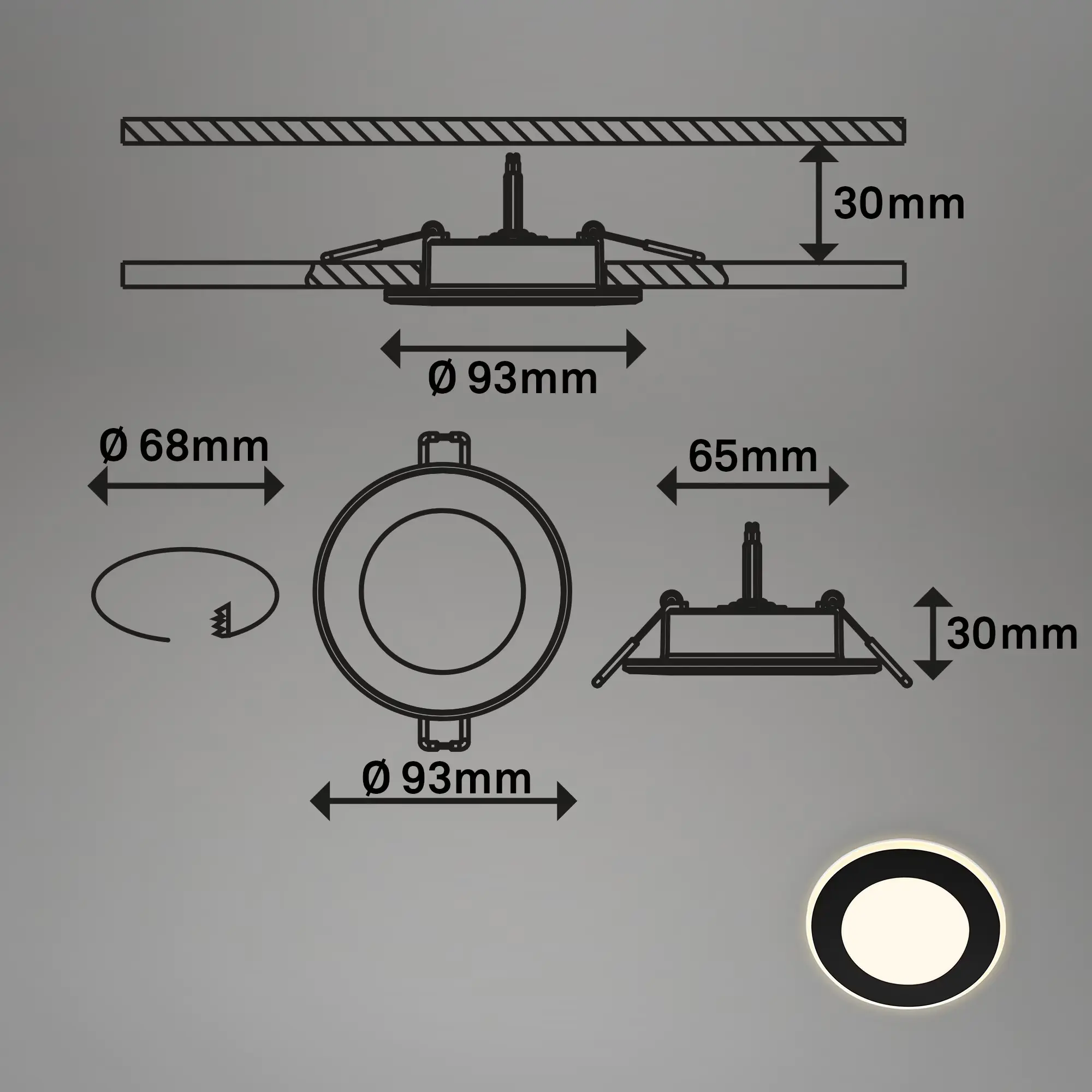Briloner LED-Einbauleuchten 3er Set Mini 4,9W 425lm schwarz Nachtlicht