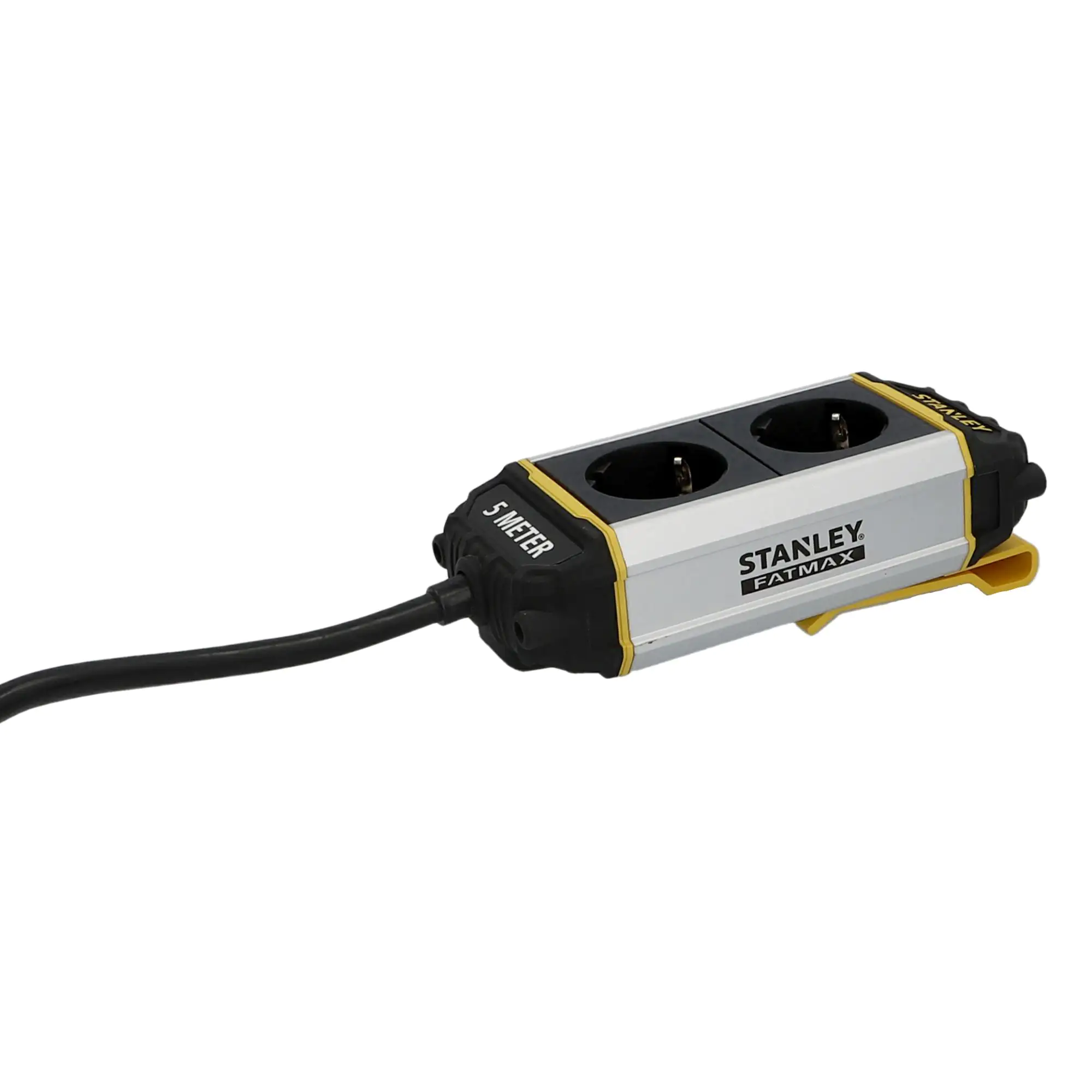 Stanley Steckdosenleiste 2-fach 5m mit Befestigungsclip, schwarz