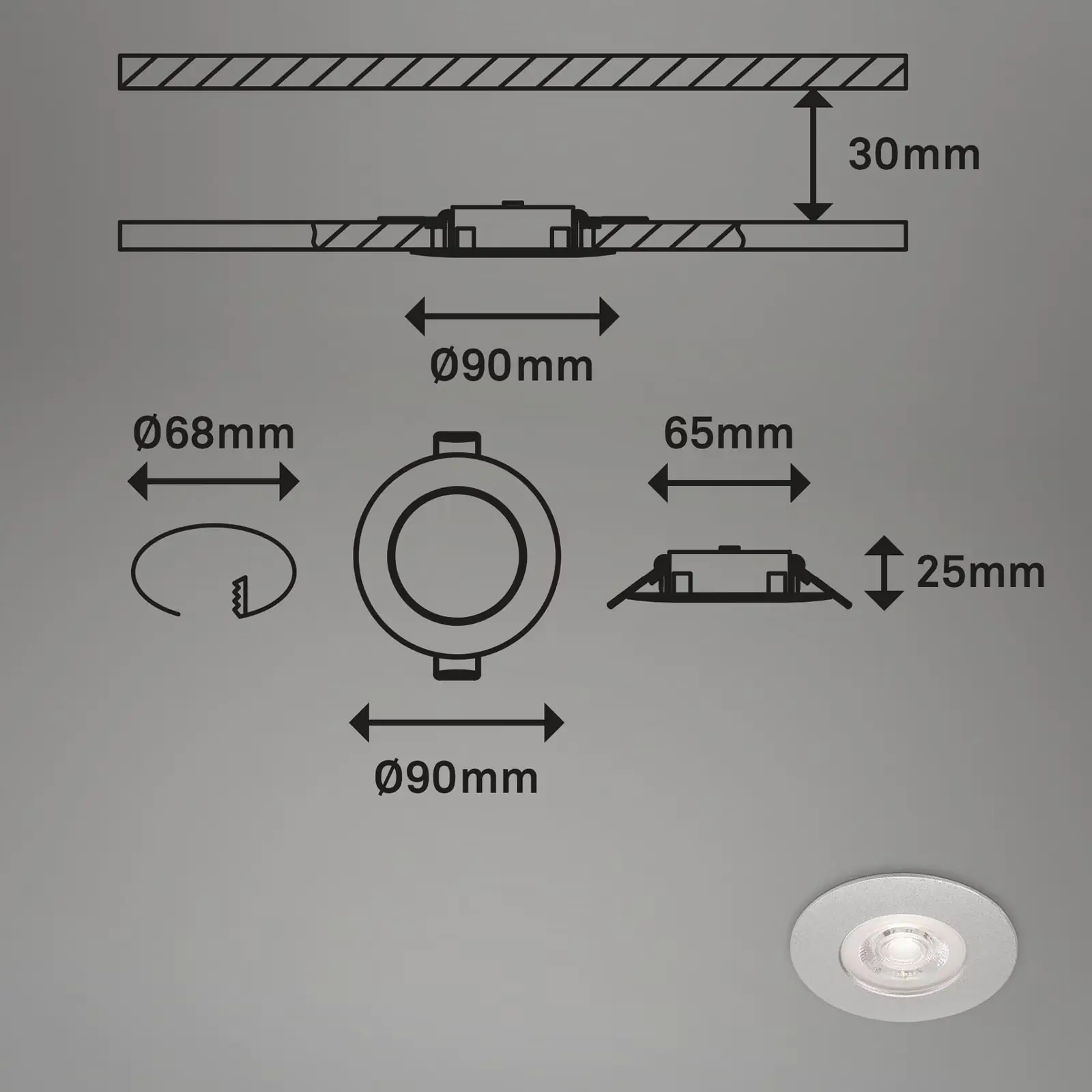 Briloner LED-Einbauleuchten Kulana 4er Set Mini 4,9W 480lm chrom-matt