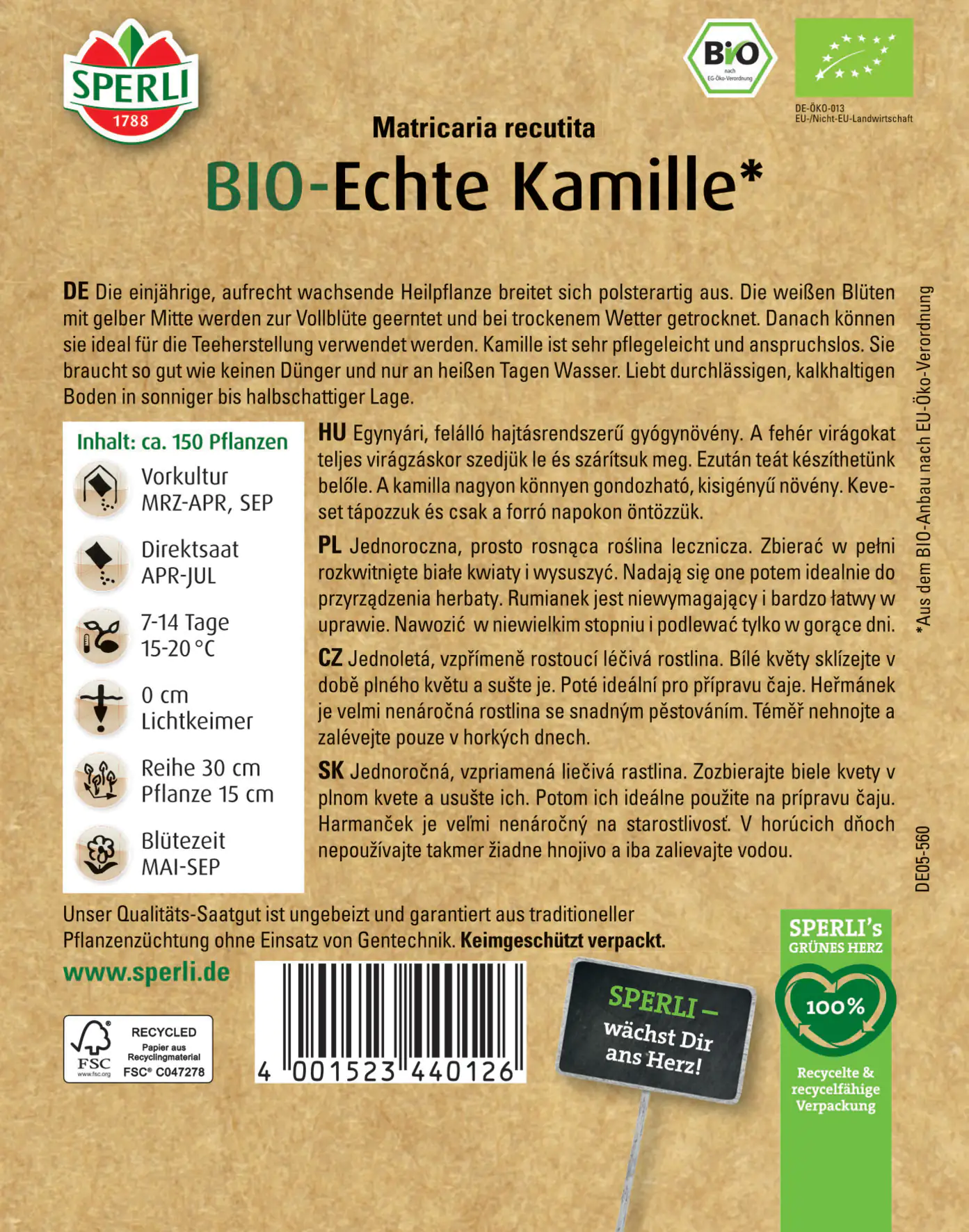 Sperli BIO Echte Kamille
