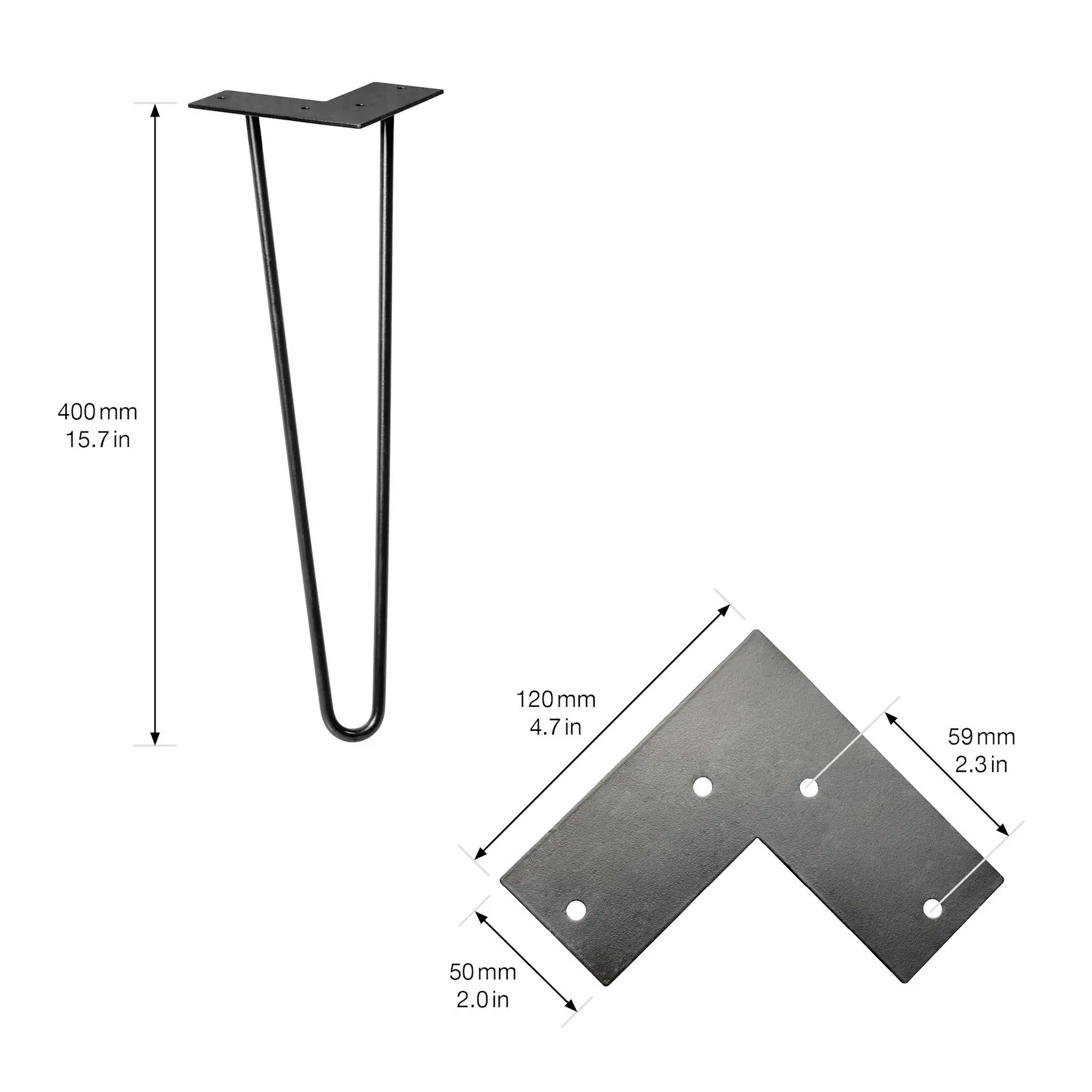 Wagner Möbelfuß Hairpin Stahl 40 x 12 cm schwarz - 1 Stück