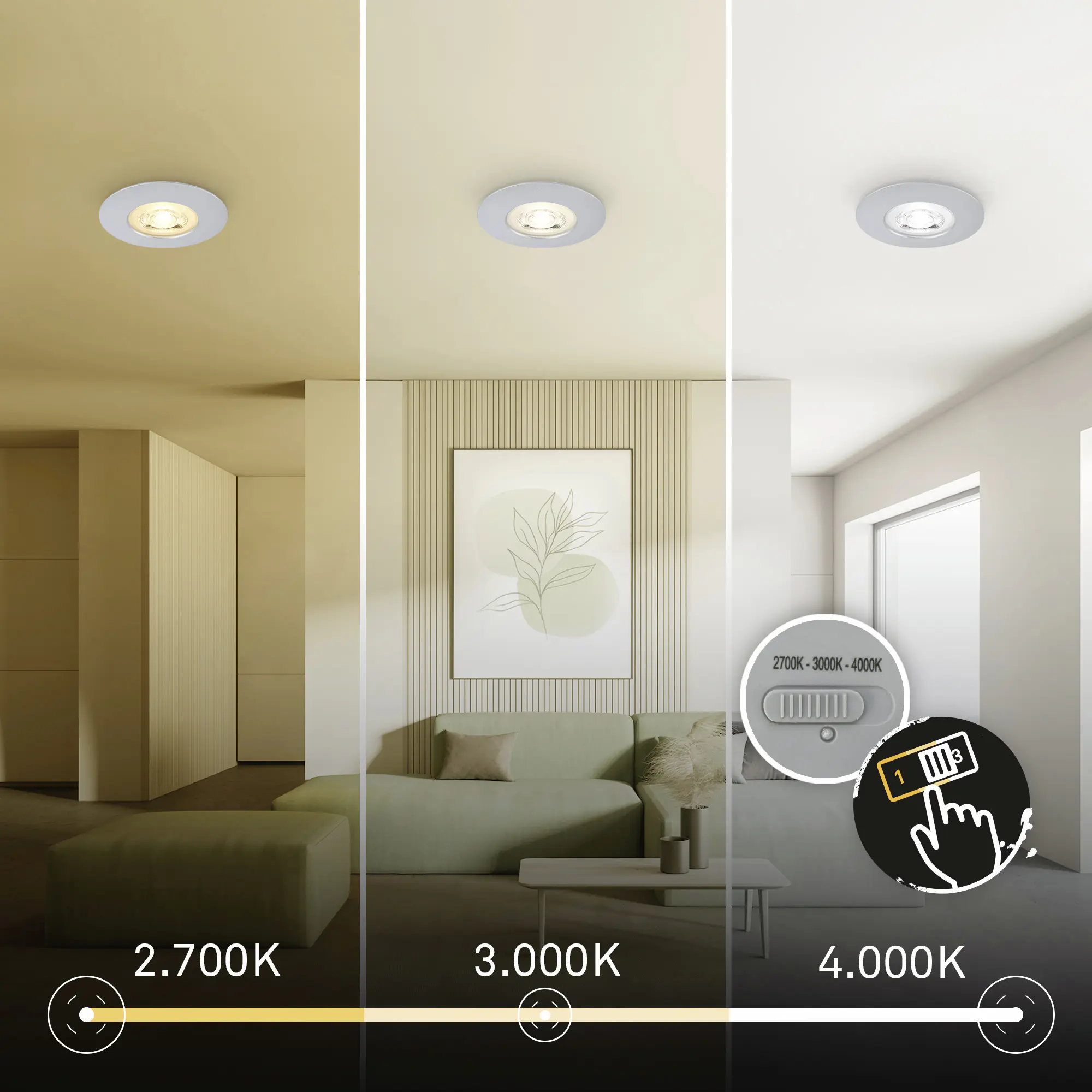 Briloner LED Einbauleuchten Dimara Ø 9 x 3 cm warmweiß/neutralweiß chrom dimmbar 3er-Set