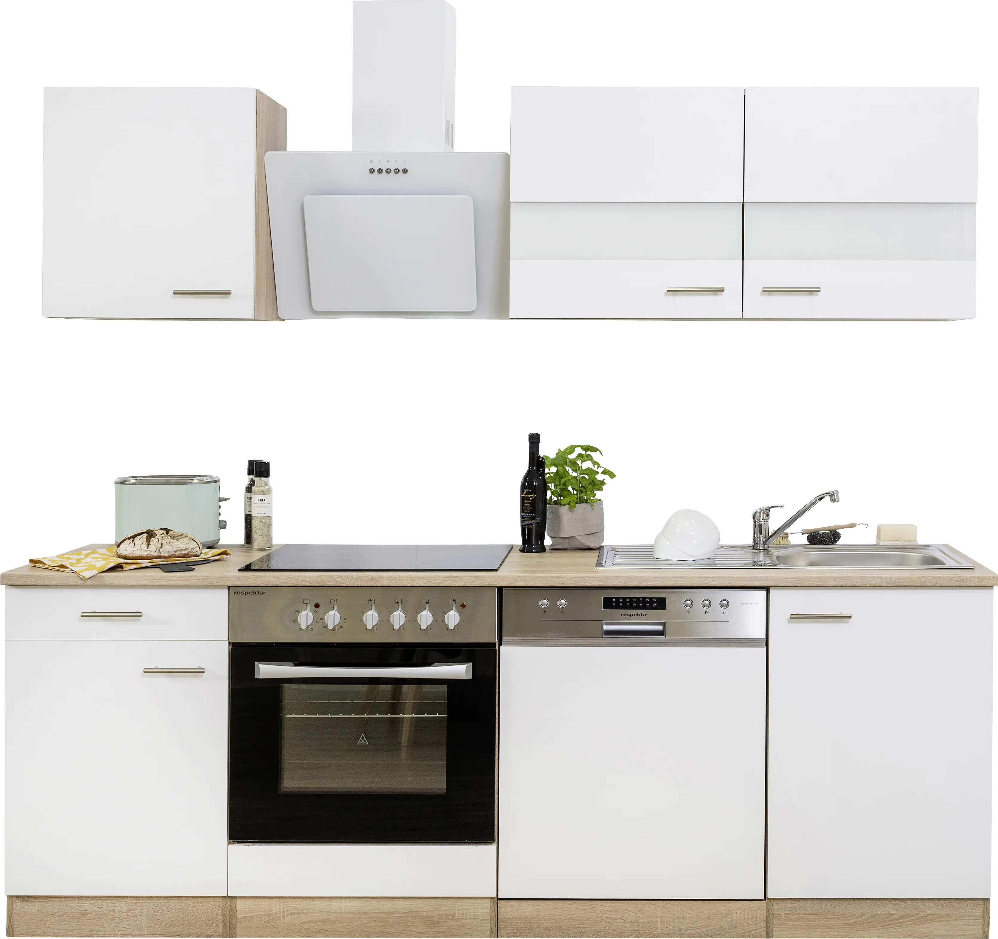 Respekta Economy Küchenblock 220 cm weiß, Eiche Sonoma, KB220ESWSWC