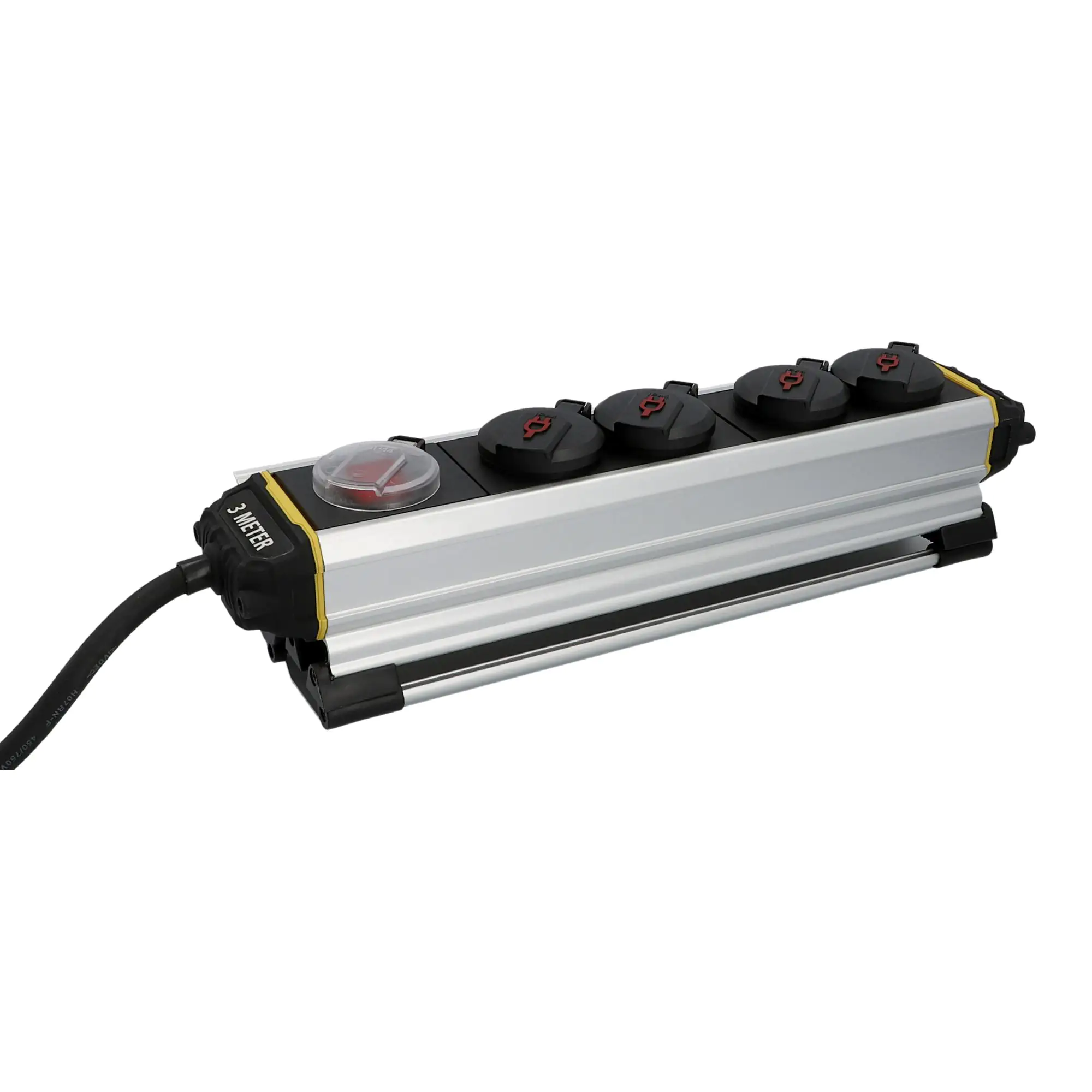 Stanley Steckdosenleiste 4-fach 3m mit Schalter, Aluminiumgehäuse, schwarz