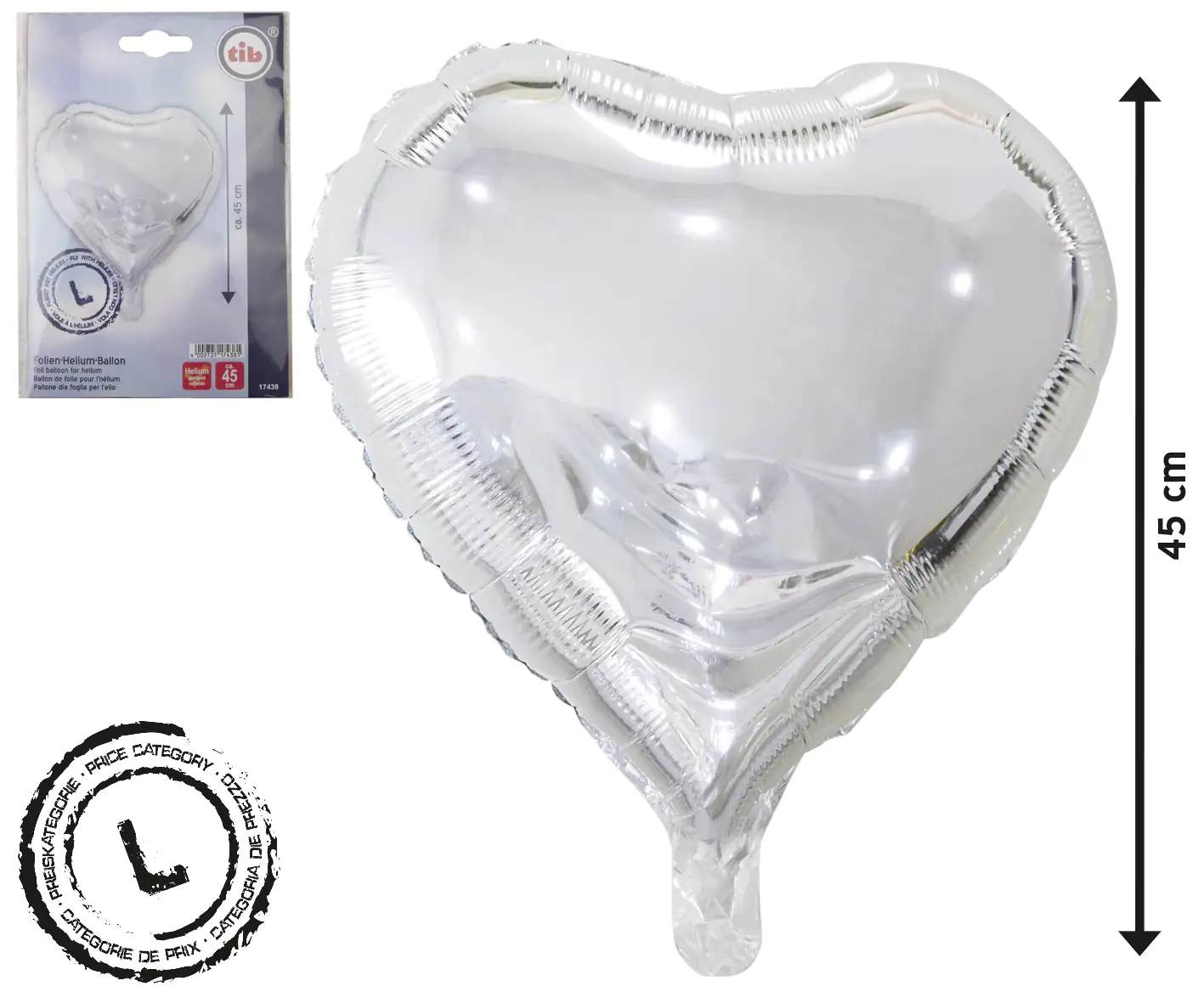 TIB Heyne Folienballon Herz silber 1 Stück