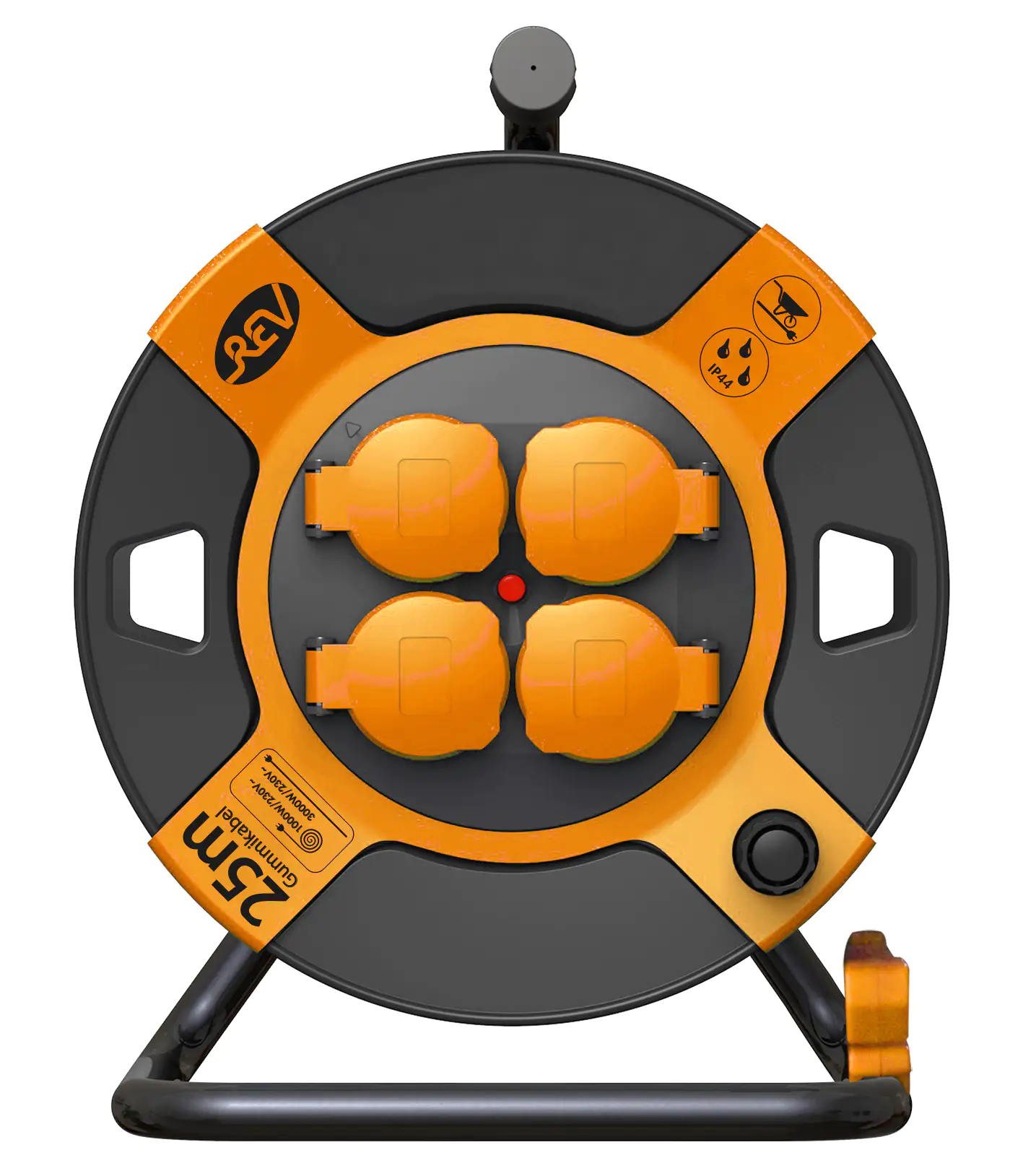 REV Kabeltrommel Außen 25m H07RN-F 3x1,5, orange, 4x Schutzkontaktstecker