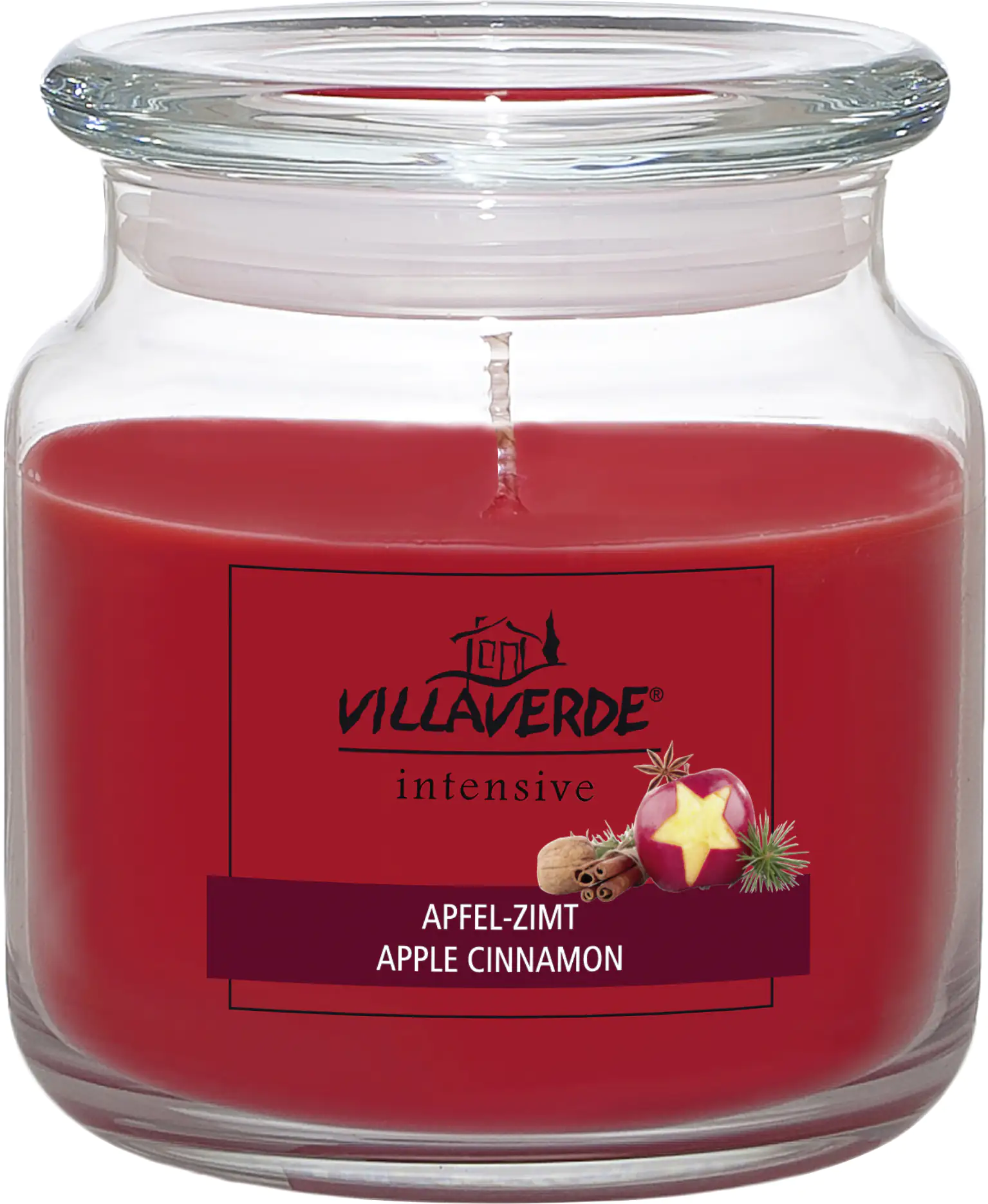 Villa Verde Duftkerze im Glas m. Deckel Apfel-Zimt, Höhe: 10 cm, Ø 10 cm