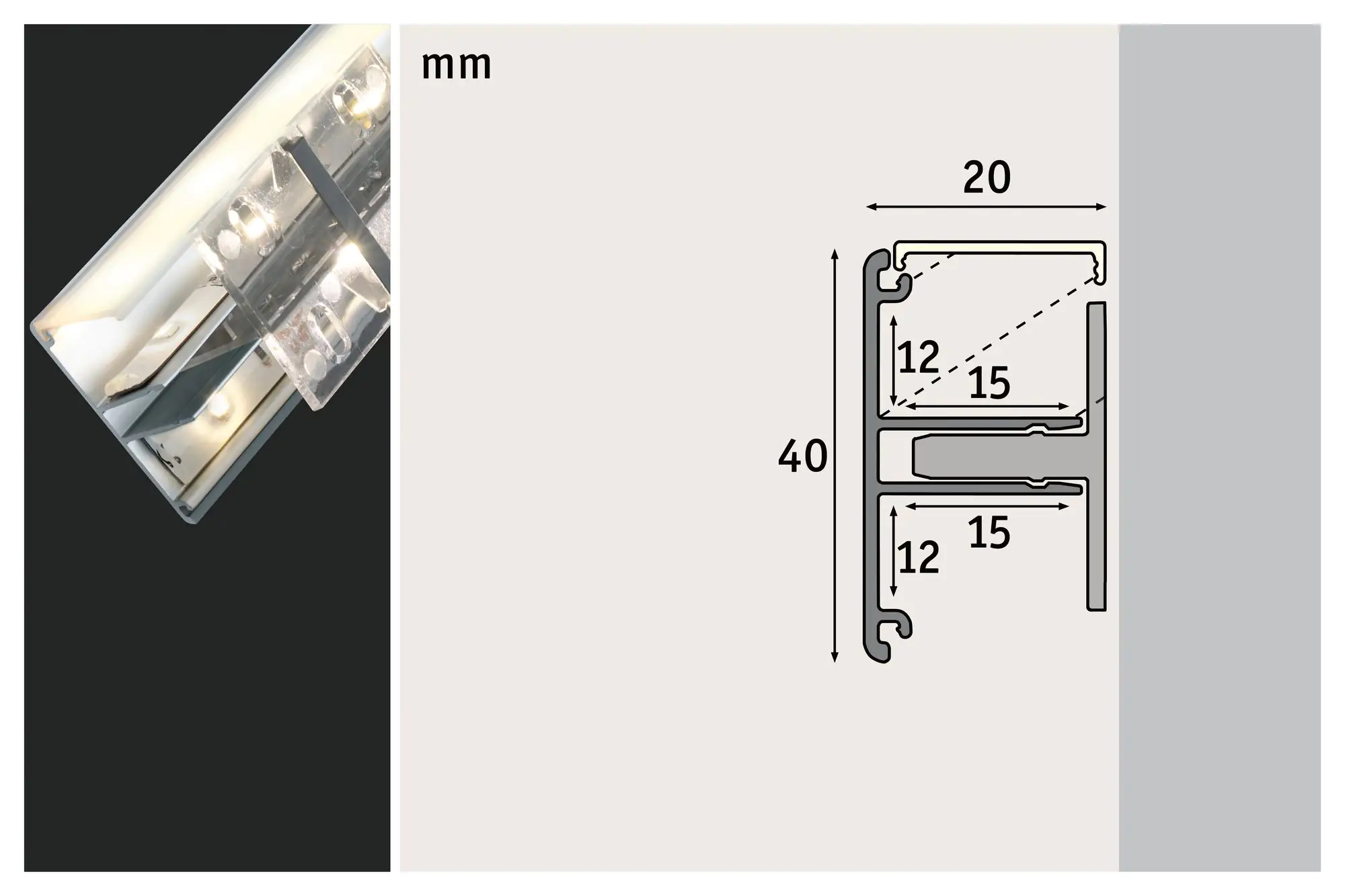 Paulmann Duo Profil inkl. Clips und Diffusor 1 m alu eloxiert