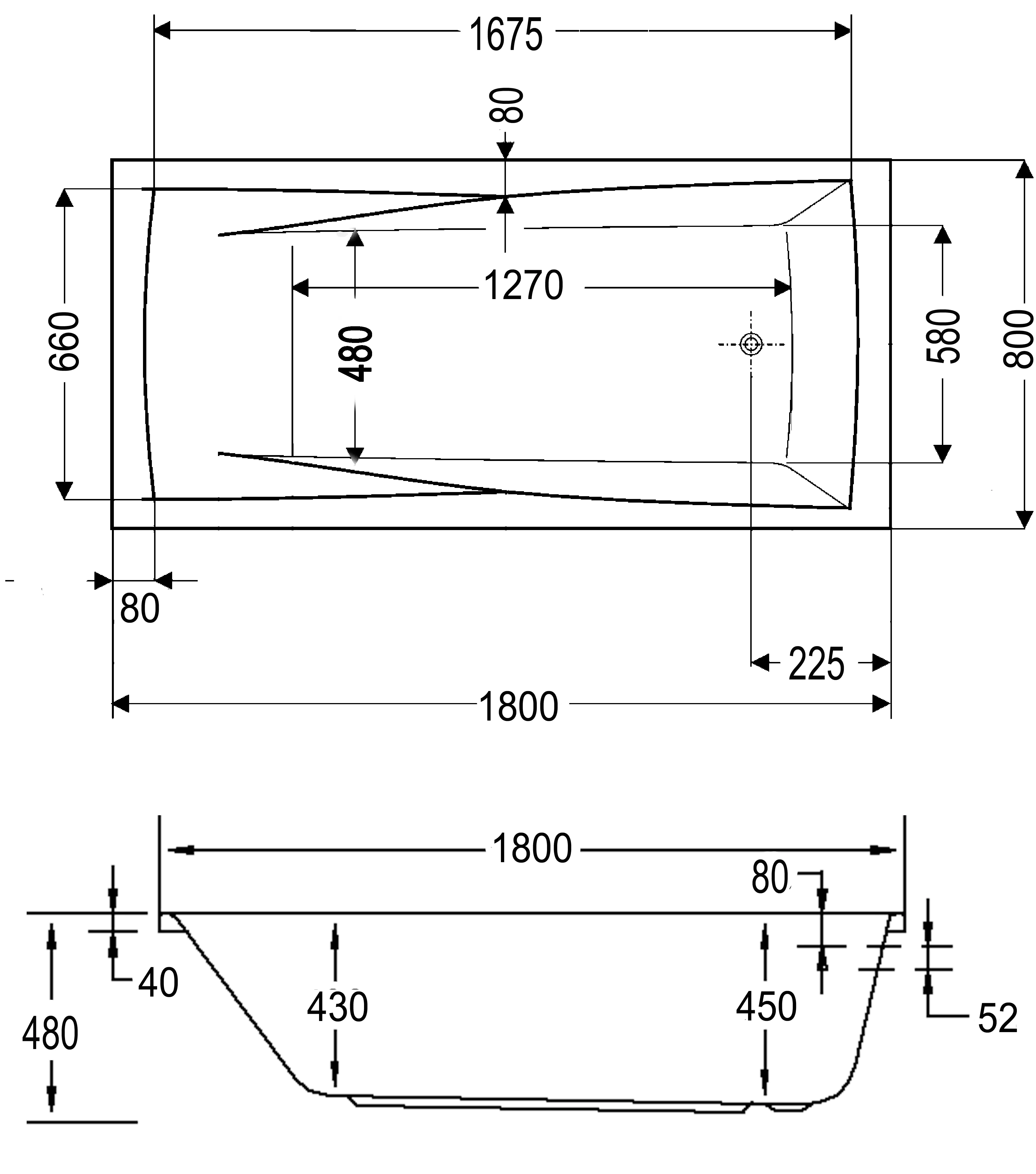 Ottofond Whirlpool-Badewanne Komplettset Atlanta 180 cm