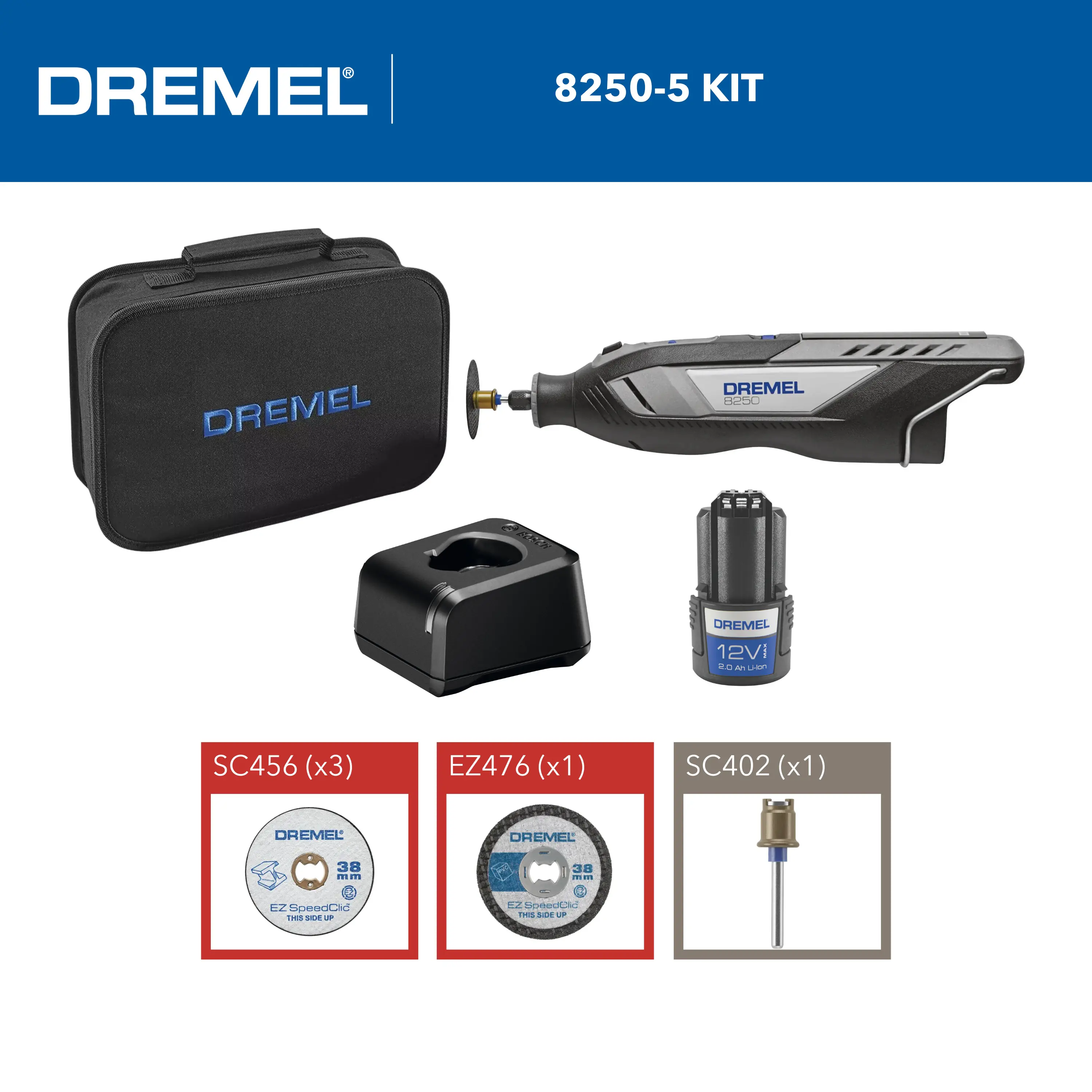 Dremel Akku-Multitool 8250-5 12V 2 Ah mit 5-teiligem Zubehör