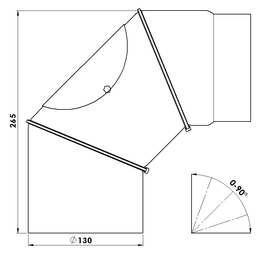 FireFix Ofenrohrbogen 90°, Ø 130 mm, mit Reinigungstür, schwarz