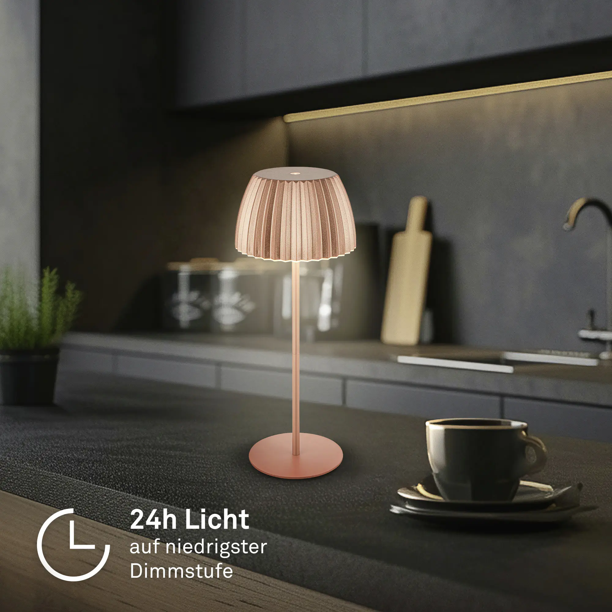 Briloner LED-Tischleuchte Riffle mit Akku kupfer dimmbar