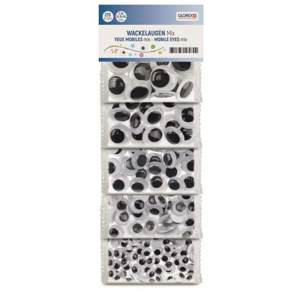 Glorex Wackelaugen mix 7,10,12,15,18 mm, 270 Stück