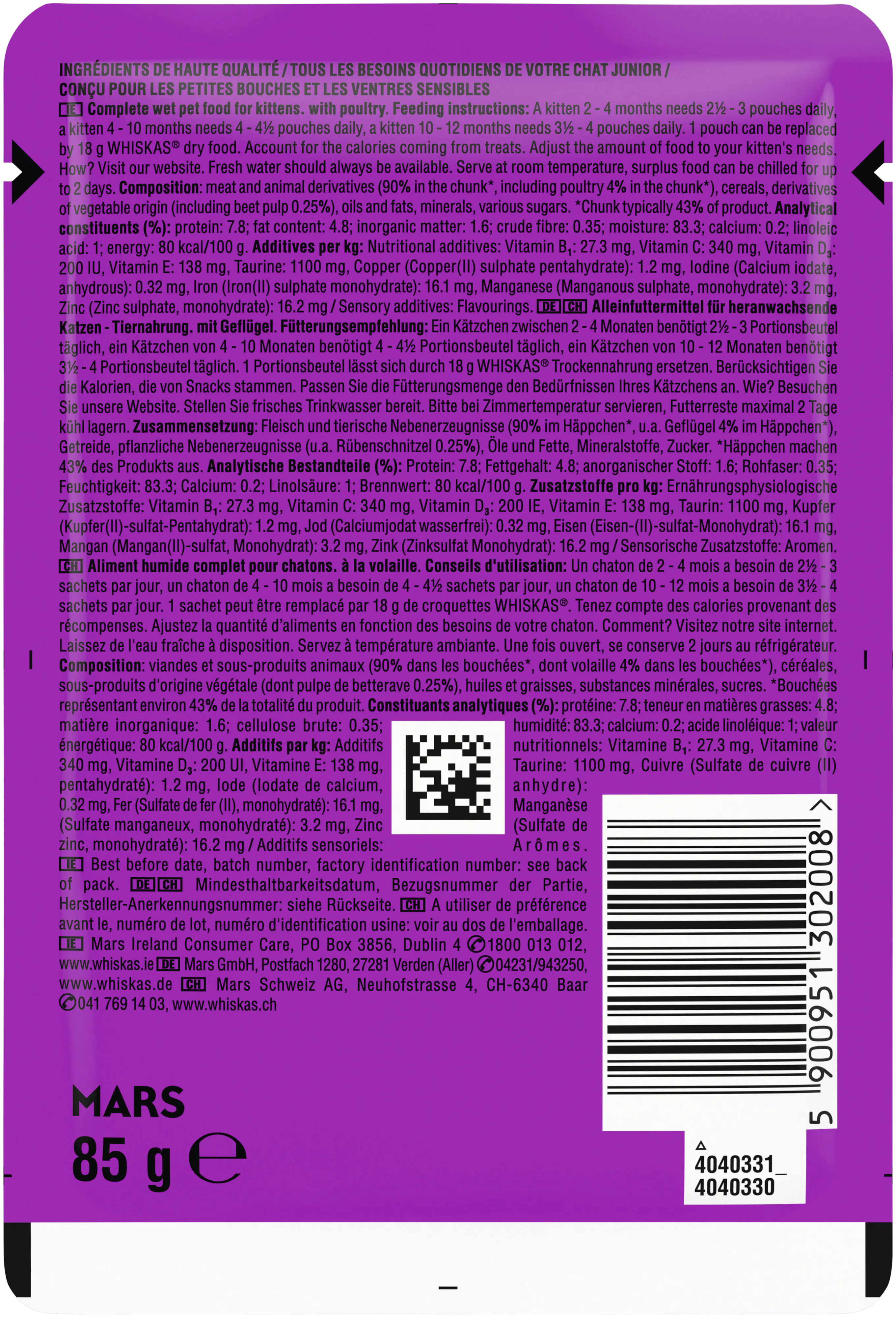 Whiskas Katzennassfutter Junior 85 g Geflügel in Sauce